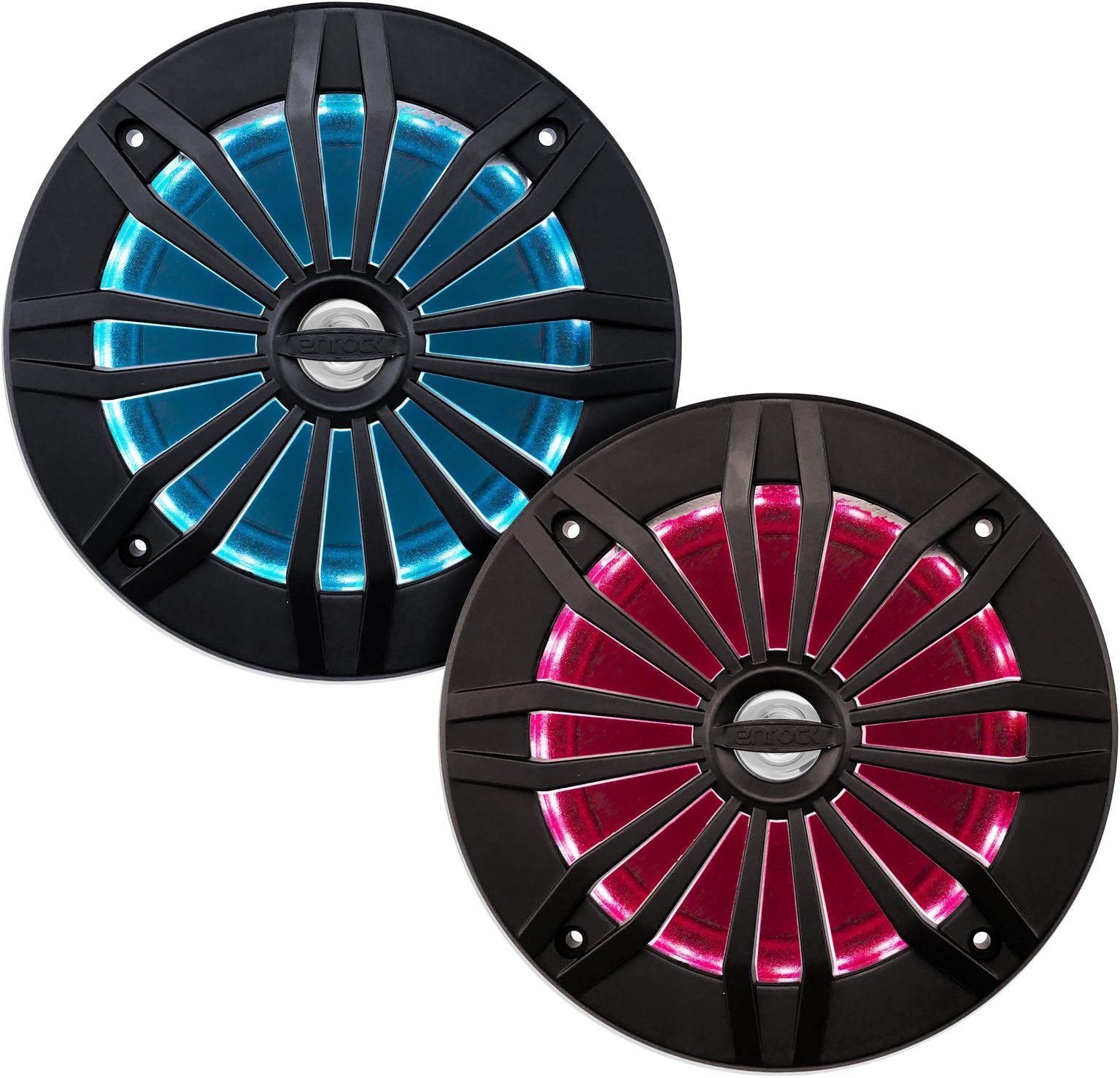 Enrock Marine 6.5-Inch 2-Way, 200 Watt, Marine Loudspeaker Featuring Multi Color Illumination Options and Remote Control, Pair - Black