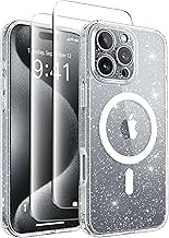 CAPRARO Magnetic Compatible with iPhone 16 Pro Case, Upgraded [Full Camera Protection] [Compatible with MagSafe] Protective Translucent Matte Women Girl Phone Case Cover, Clear Glitter