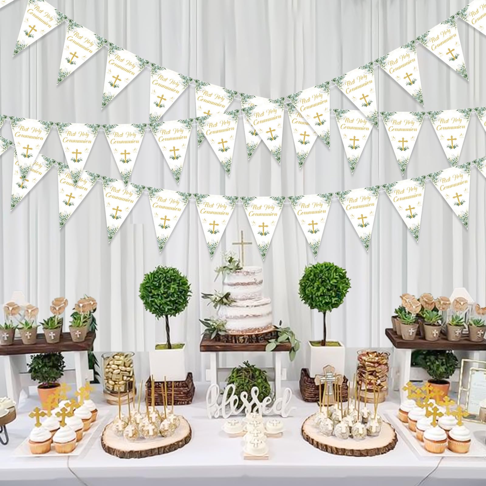 Jollyboom First Holy Communion Decorations Sage Green, 3 Pack First Holy Communion Banners - Image 2