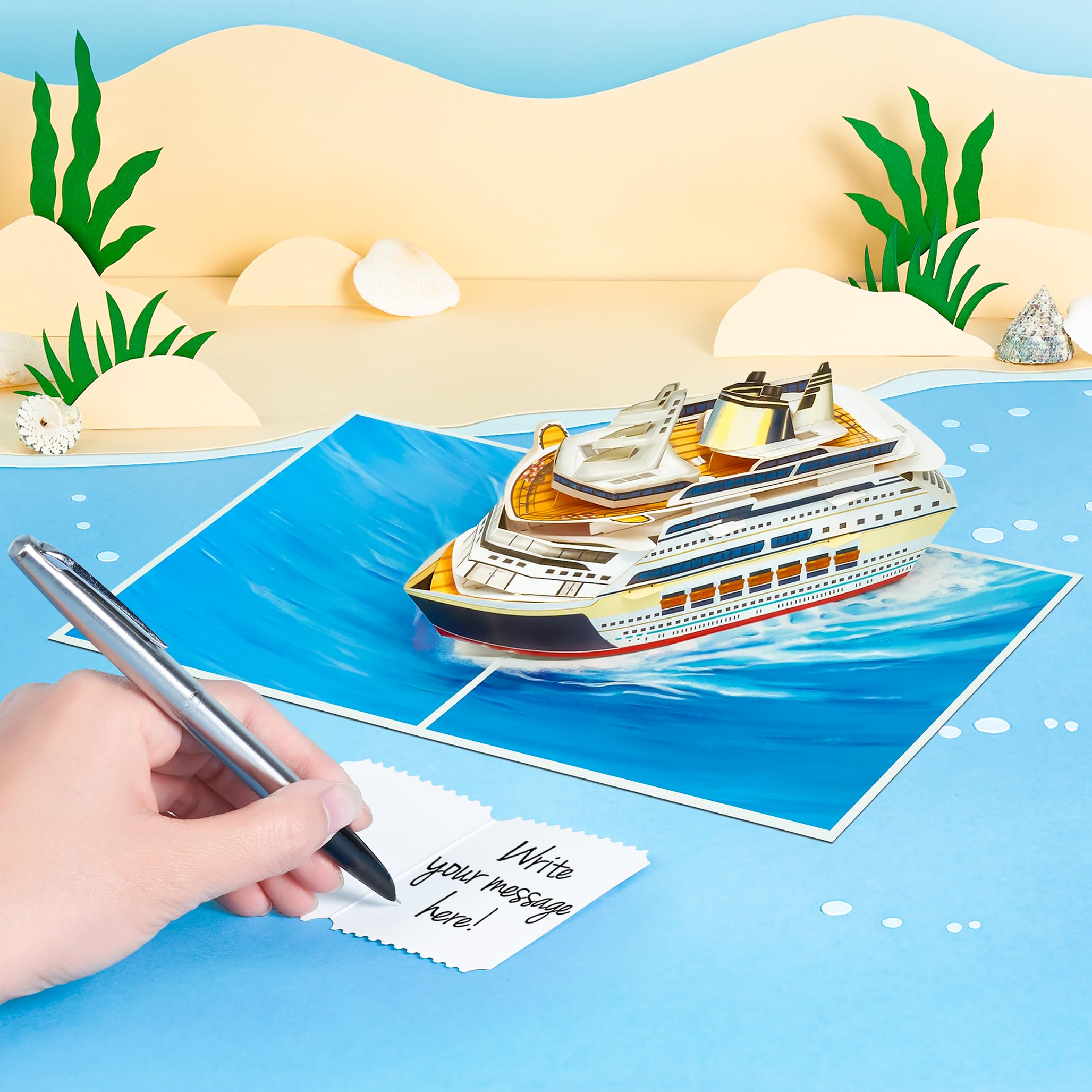 POPWOW Tarjeta desplegable de crucero, viajes, océano, tarjetas de felicitación 3D, regalo para el día del padre, jubilación, cumpleaños, papá, abuelo, hombres, compañeros de trabajo, jefe, 5 x 7