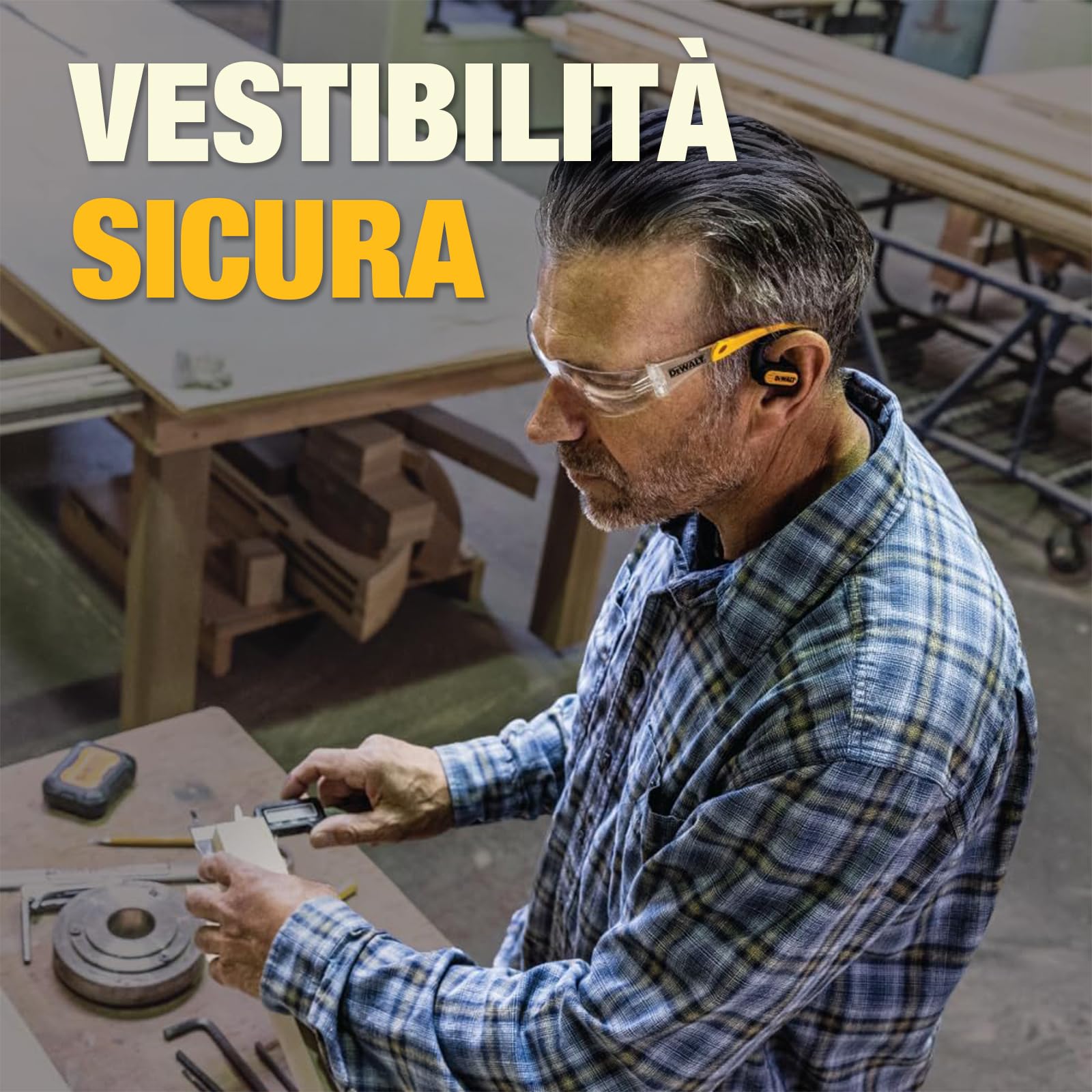 DEWALT Cuffie Open Ear Heavy Duty, Auricolari Wireless Bluetooth 5.3 IP55, Fino a 44 Ore di Autonomia, Suono Premium a Conduzione Aerea con Archetti per Cantieri e Allenamenti