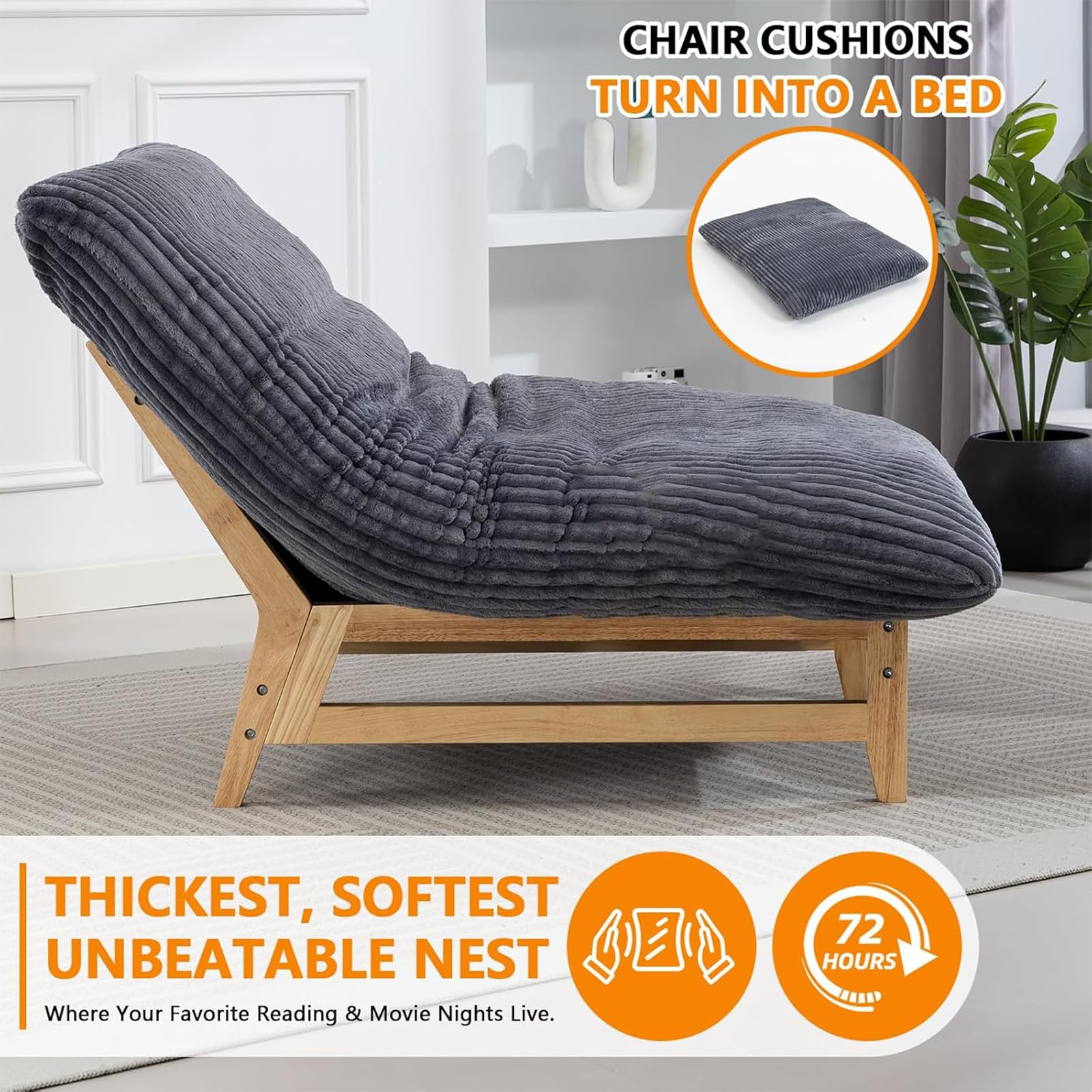 Wohnzimmerstühle Bequemer, Akzent-Lesesessel XXL Sitzsack Wolkenstuhl mit Gestell Für Erwachsene, Cord Sitzsack Sofa für Das Schlafzimmer,Beige
