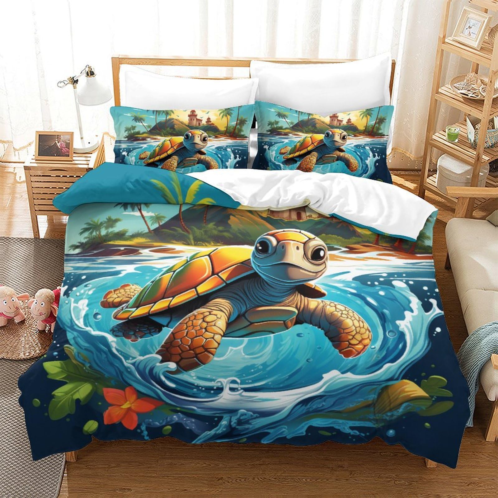 Parure de lit tortue anti-transpiration en microfibre respirante 3 pièces king size