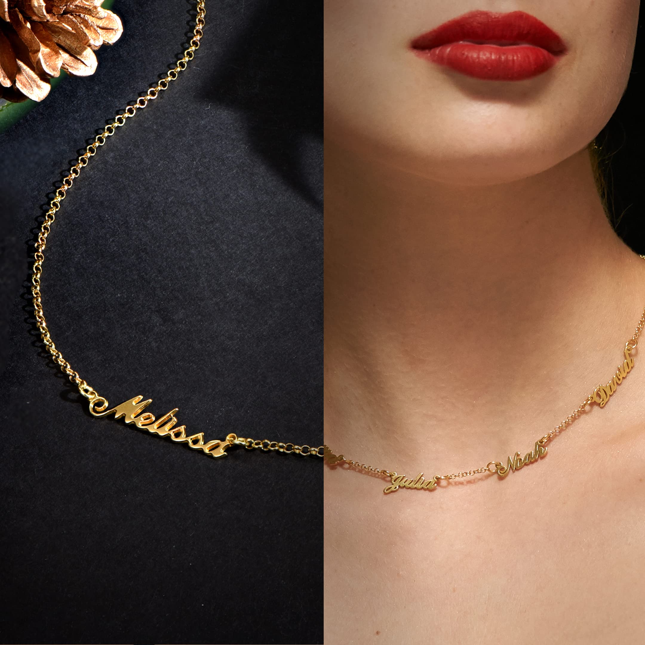 MYKA - Collar Personalizado con Nombres Múltiples en Plata de Ley .925 - Regalos para Mamá, Regalo para Mujer