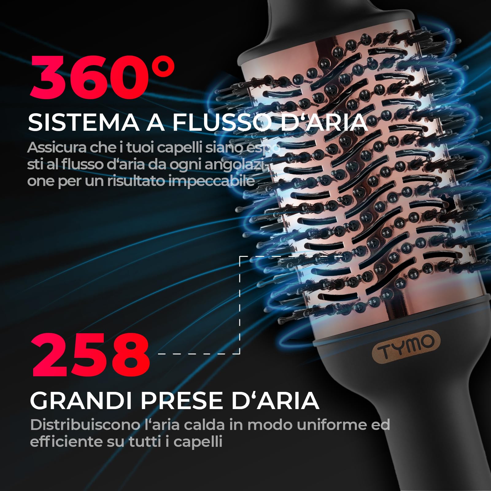 TYMO Spazzola per Asciugacapelli - One Step Asciugacapelli e Volumizzante, Spazzola ad Aria Calda 4 in 1 con Ioni, per Asciugare, Lisciare, Arricciare e Dare Volume, 3 Temperature, Oro