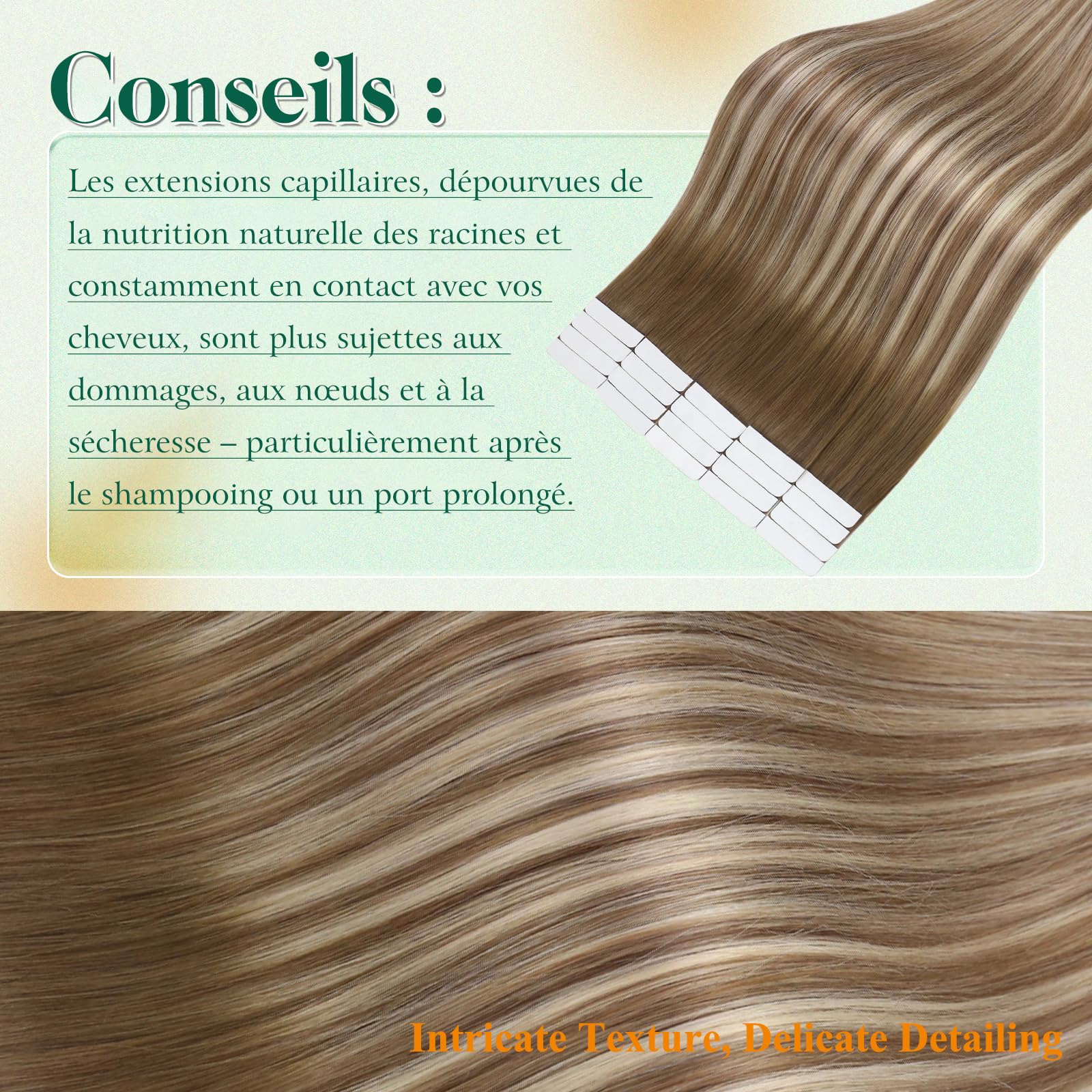 Easyouth Extension Cheveux Naturel Adhesif Blond Ombre Extension Adhésive Remy Brun a Clair Balayage Blond Lisse 30cm 30g 20Pcs #3/8/22