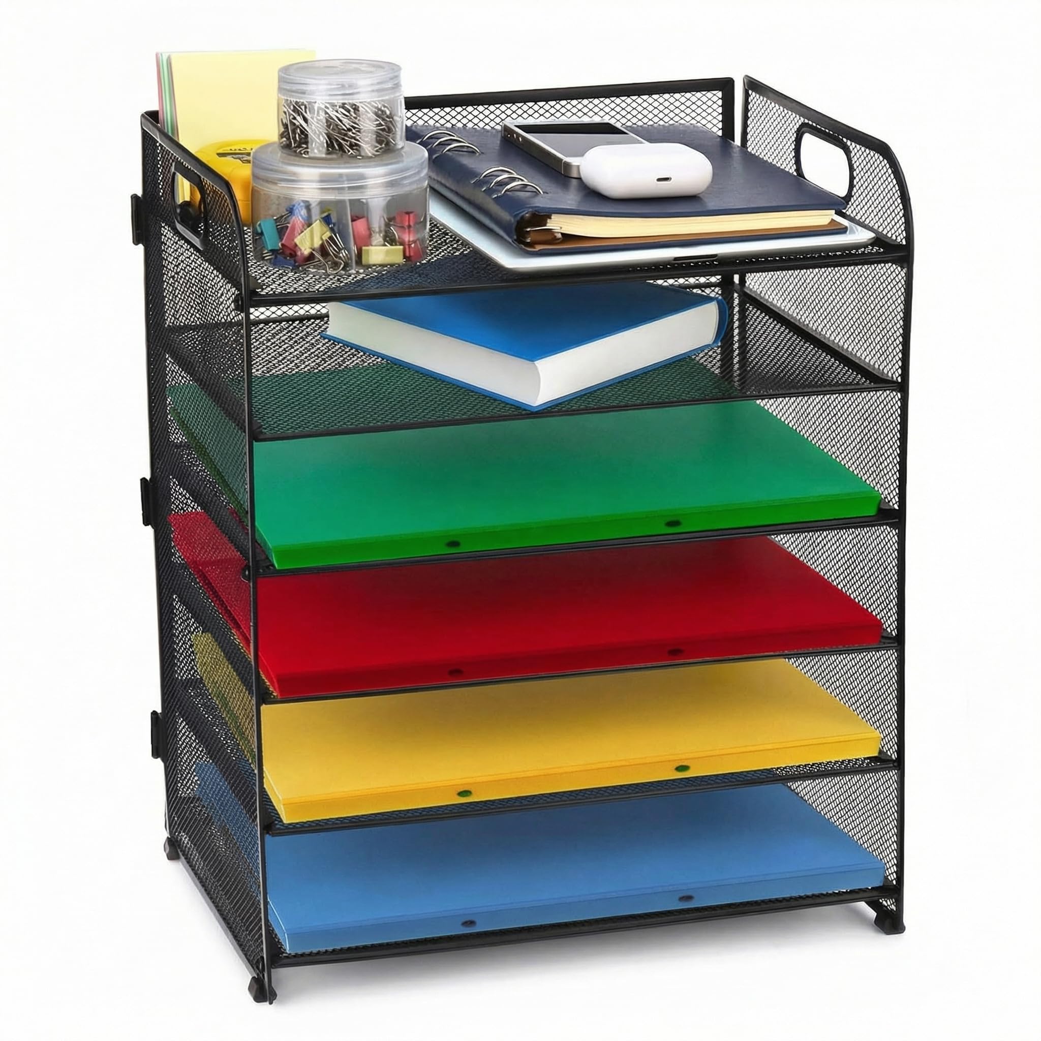 QWORK® 6 Niveaux Organiseur de Bureau, Organisateur de Papier en métal maillé Noir, Organiseur de fichiers de Bureau Peu encombrant