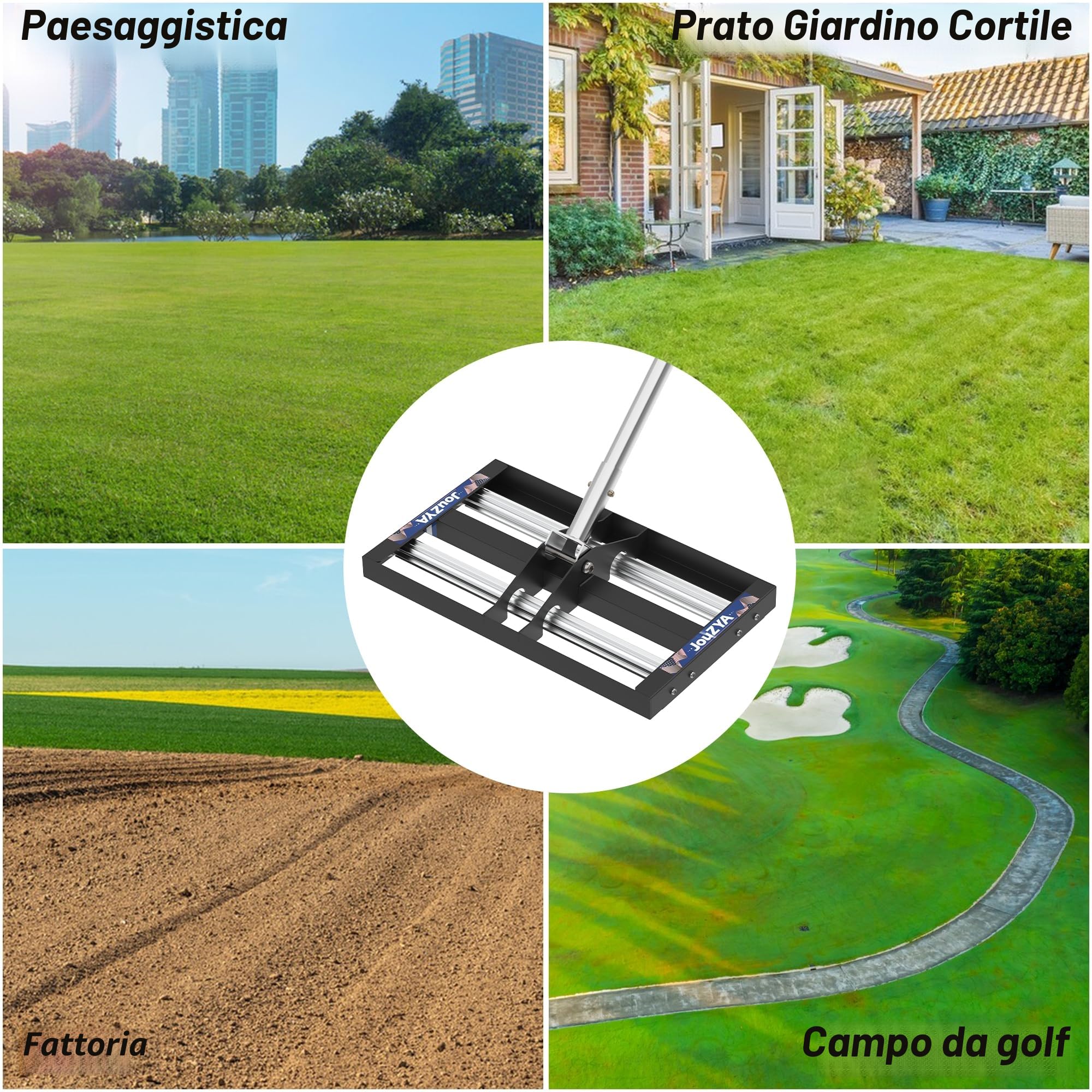 Nuovo modello di rastrello per livellamento prato, 43,2 x 25,4 cm con rullo rotante, livellatore per prato robusto con manico esteso da 177,8 cm, rastrello