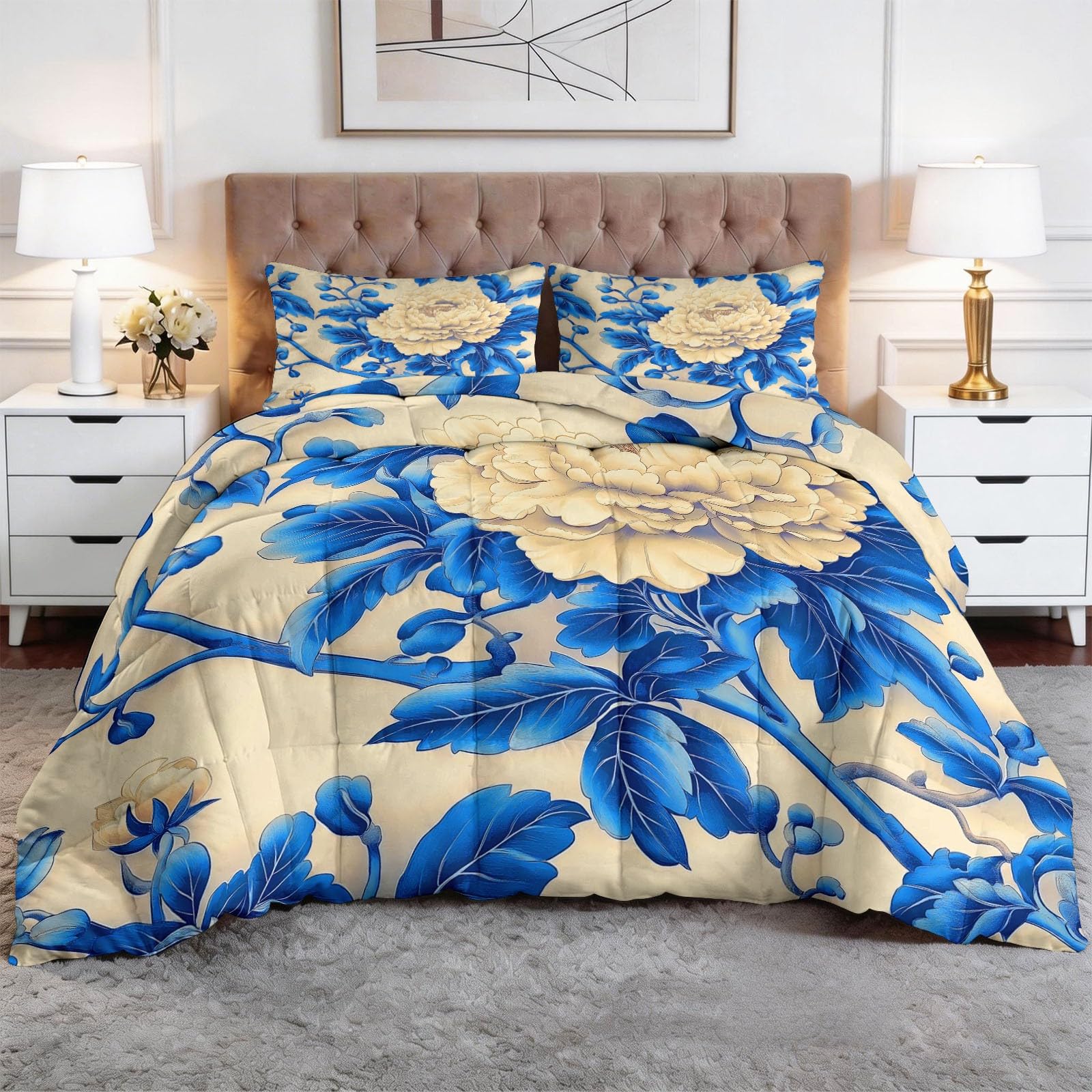 Générique Kołdra All-In-One 4 pory roku 140 x 200 cm Chiński Styl Kwiaty Piwonia Kołdra bez dwustronnej poszewki Miękka - Pikowana kołdra w romby zapobiegająca przesuwaniu się - Można prać w pralce