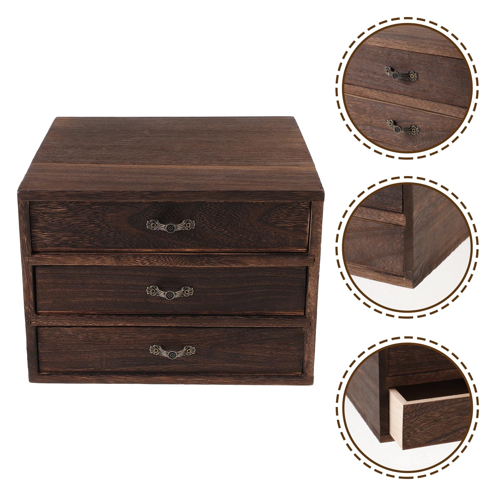 jojofuny Schreibtisch Organizer Holz mit Schublade 3 Stöckige Aufbewahrungsbox 23X23X17cm Vintage Kommode für Büro und Wohnzimmer Praktische Lösung für Schmuck und Geschenkaufbewahrung