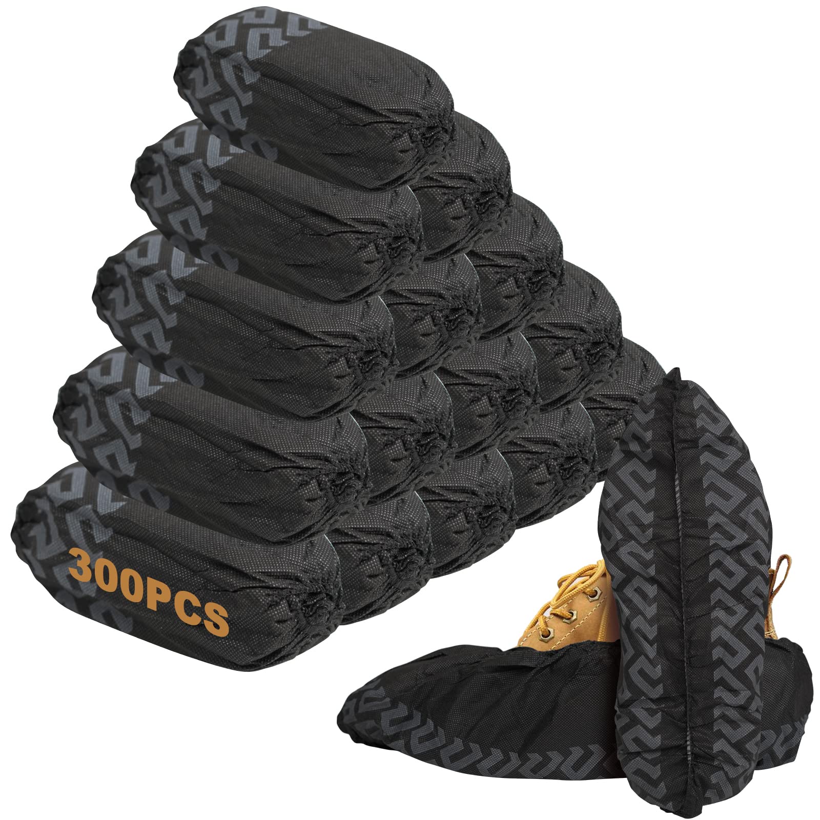 300Pcs Disposable Shoe Covers, KALYLOC Durable Non Slip Disposable Boot Shoe Covers, Black Reusable Booties Shoe Cover for Indoors One Size Fits Most(150 Pairs)