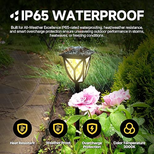 Miniatura 4 de Ensenior Paquete de 6 luces solares para exteriores, 16.77 pulgadas, 3000 K, luces LED solares para jardín, camino, patio, pasarela, maceta,