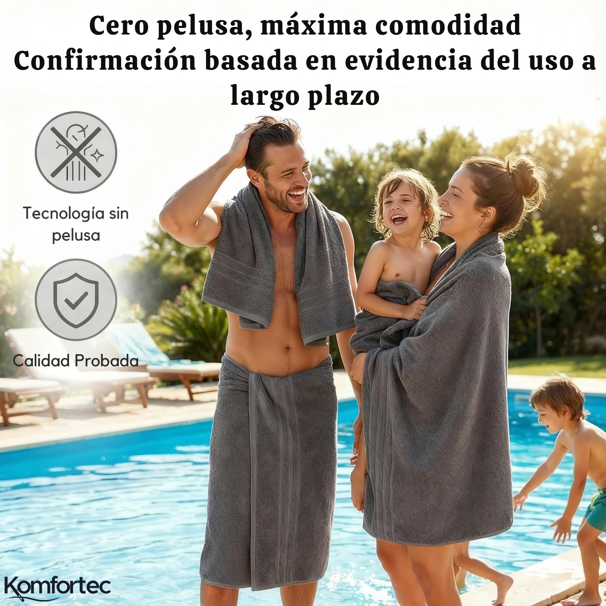 Komfortec Juego de Toallas 8 Piezas | 4 Toallas de Baño 70x140 cm y 4 Toallas 50x100 cm, 100% Algodón, Suaves y Absorbentes, OEKO-TEX, Antracita
