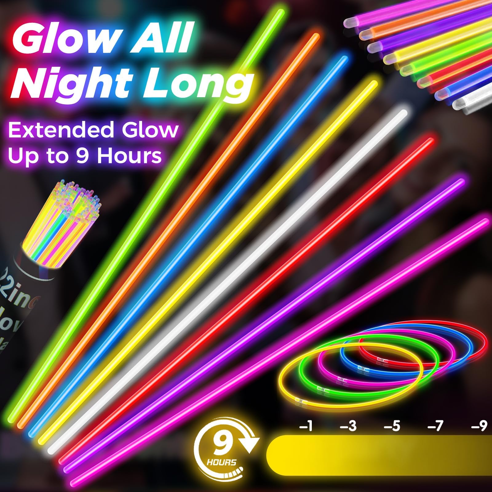 200 bastoncini luminosi, 55,9 cm, per feste di Halloween, per bambini con durata di 9 ore, collana e braccialetto con 200 connettori