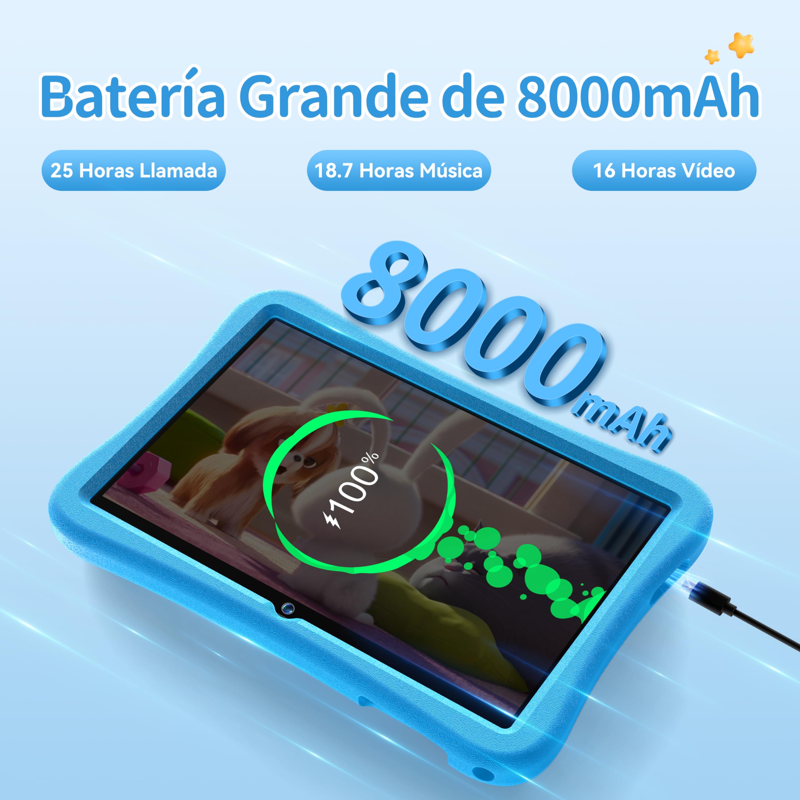 OT6 Tablet Para Niños - Tablet 10 Pulgadas, 16GB+64GB(1TB TF) Tablets Niños Android 13 con Lapiz, 8000mAh, WiFi 6, Google GMS, Control Parental, Widevine L1,Tablet Infantil con Funda EVA -Gris