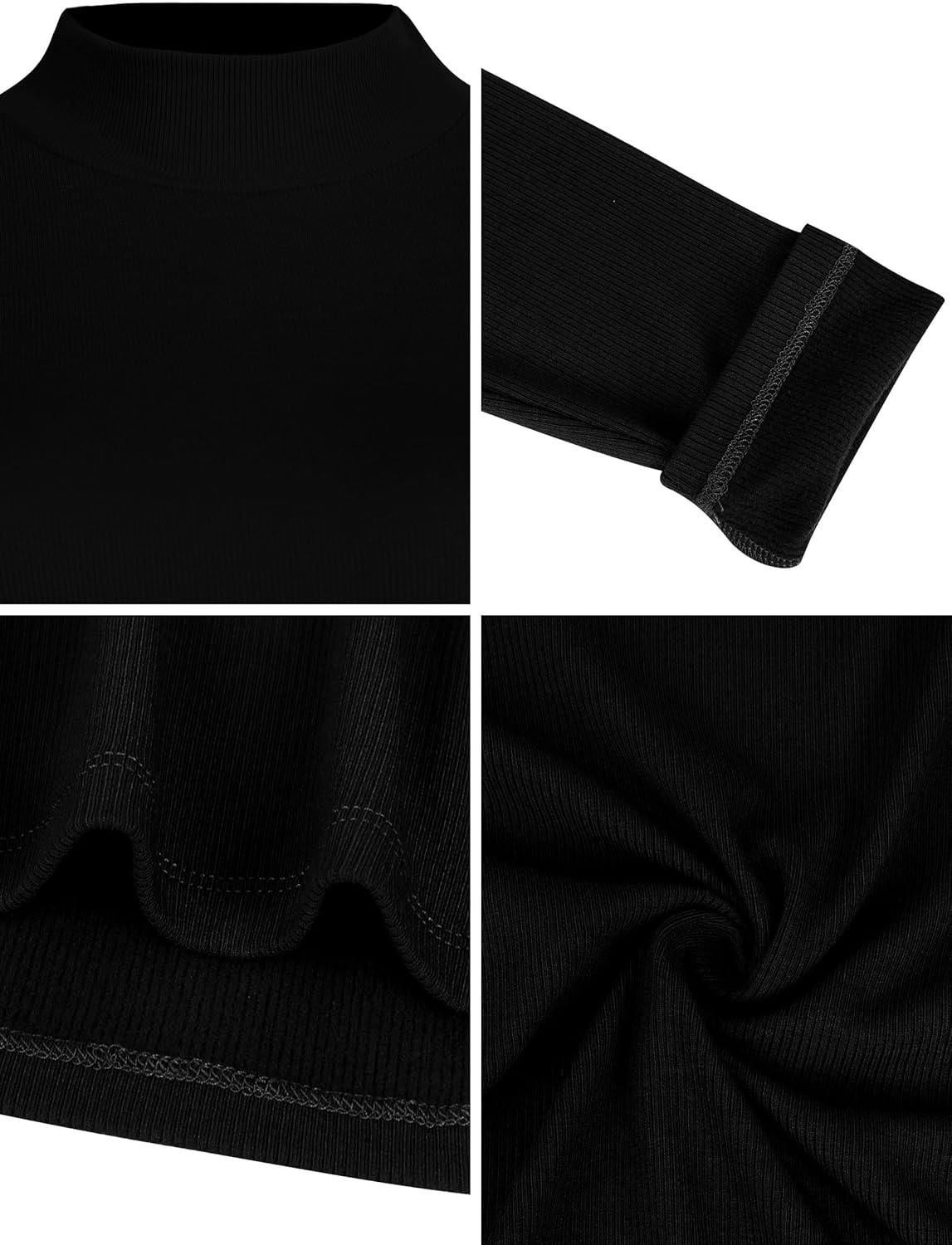 Laughido Women's Mock Neck Long Sleeve Ribbed Knit Fleece Slim Fit Casual Basic Crop Top Tee Shirt 2025 Trendy - Image 7