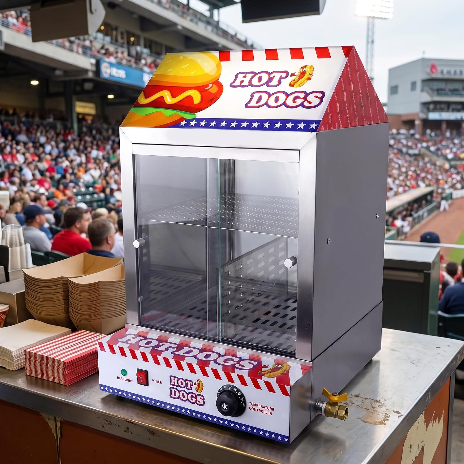 Commercial Hot Dog Steamer With Bun Warmer Hot Dog Machine 2 Tiers Sausage Heater For Parties (Big(Hot Dog Bun Steamer))