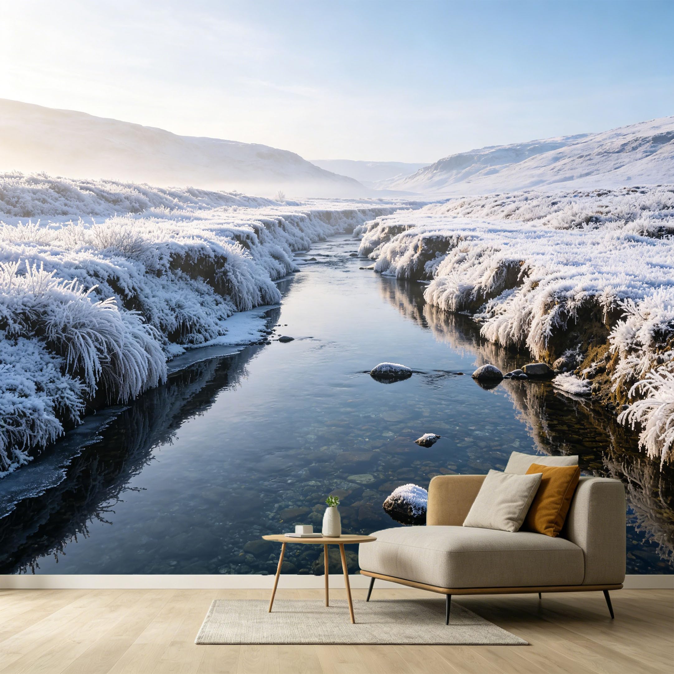 Custom Size Wall Murals Winter River Landscape Mountain Lake Frozen Nature SelfAdhesive Wall Fabric Removable Large Wallpaper for Photo Living Room Interior Decor 168