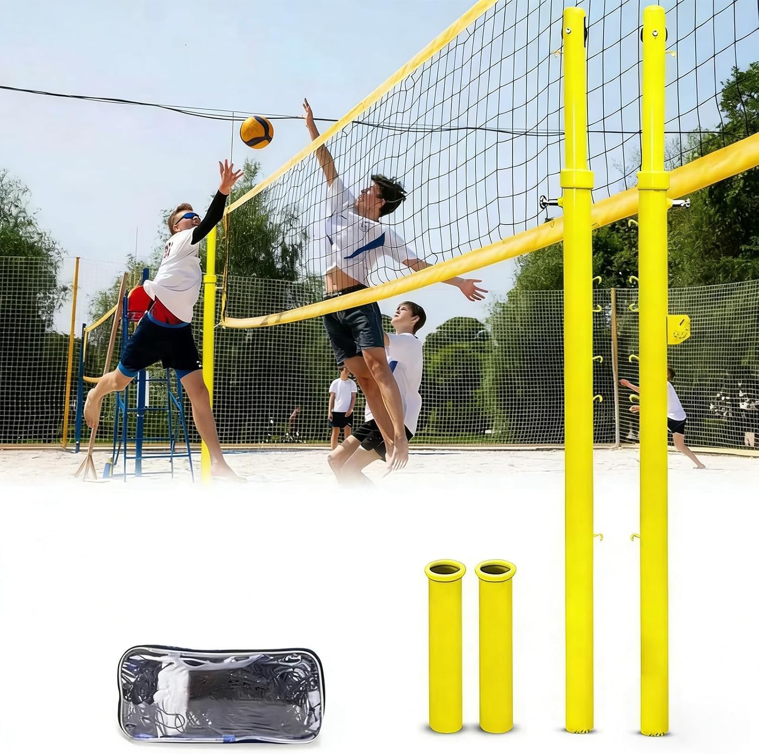 Postes De Voleibol para Jardín, Red De Voleibol con Postes, Poste De Voleibol De 4 Alturas Ajustables con Red De Voleibol/bádminton para Interiores Y Exteriores.