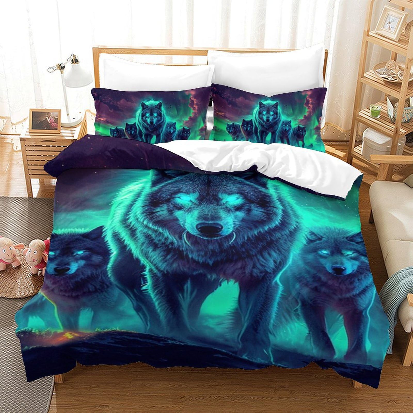 Housse de couette loup imprimé 3D pour une décoration de chambre single originale