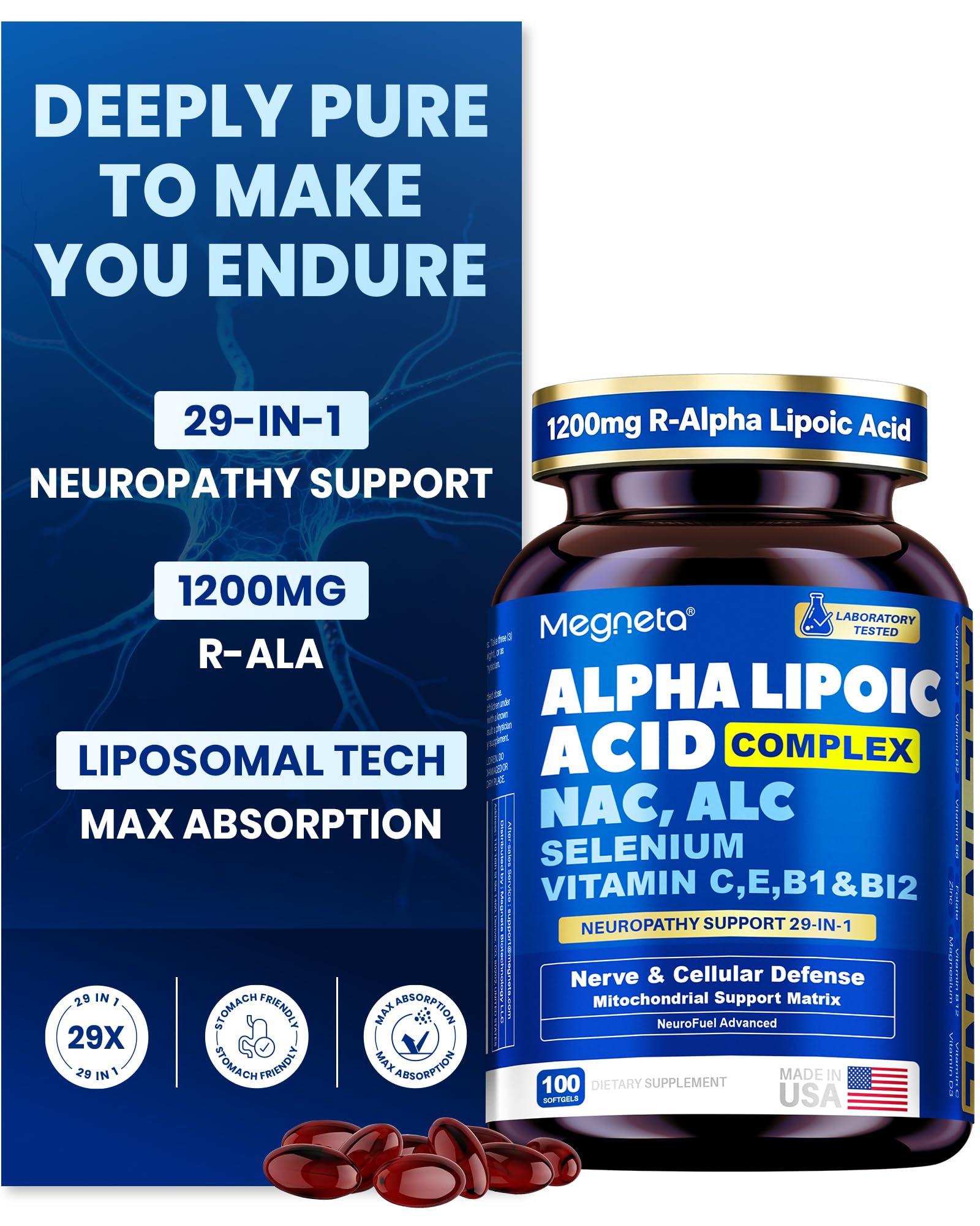 Liposomal R-Alpha Lipoic Acid 1200mg with Benfotiamine & Active B Complex