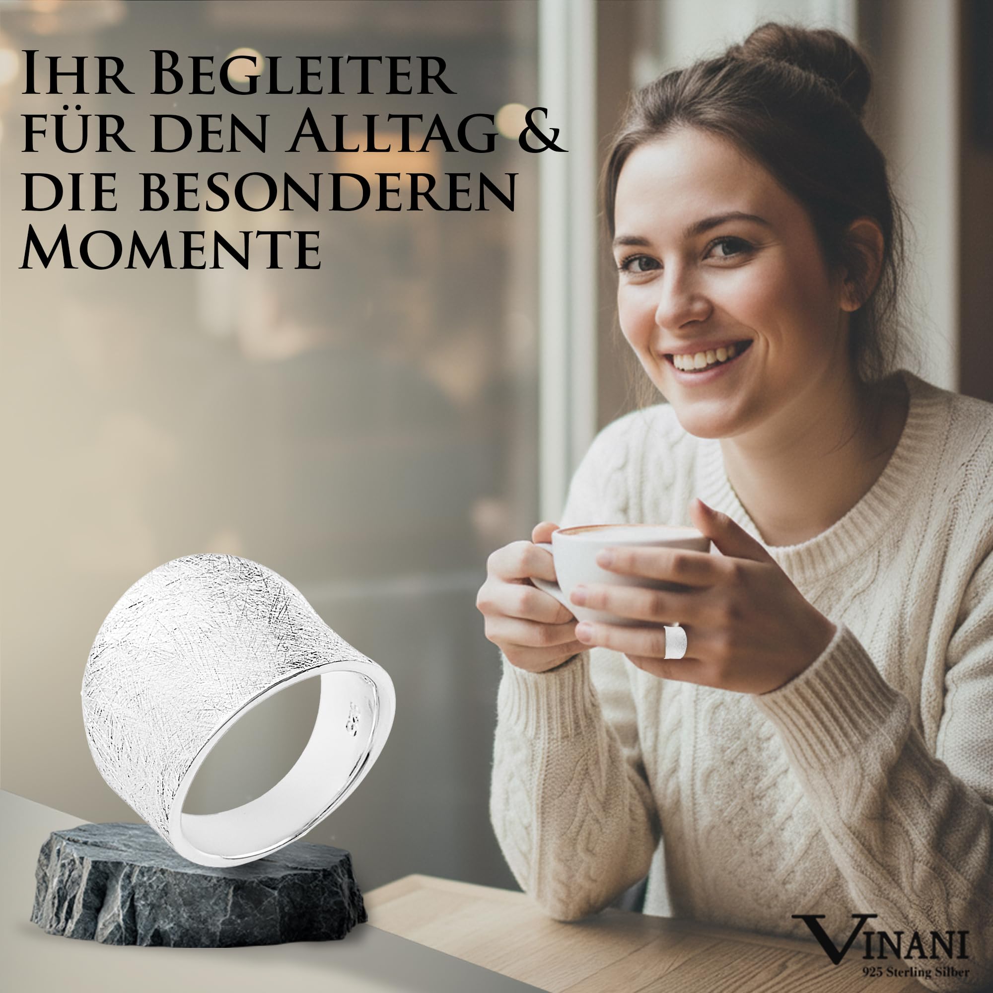 Vinani Bague bombé simple brossé large massif Argent Sterling 925 2RMX