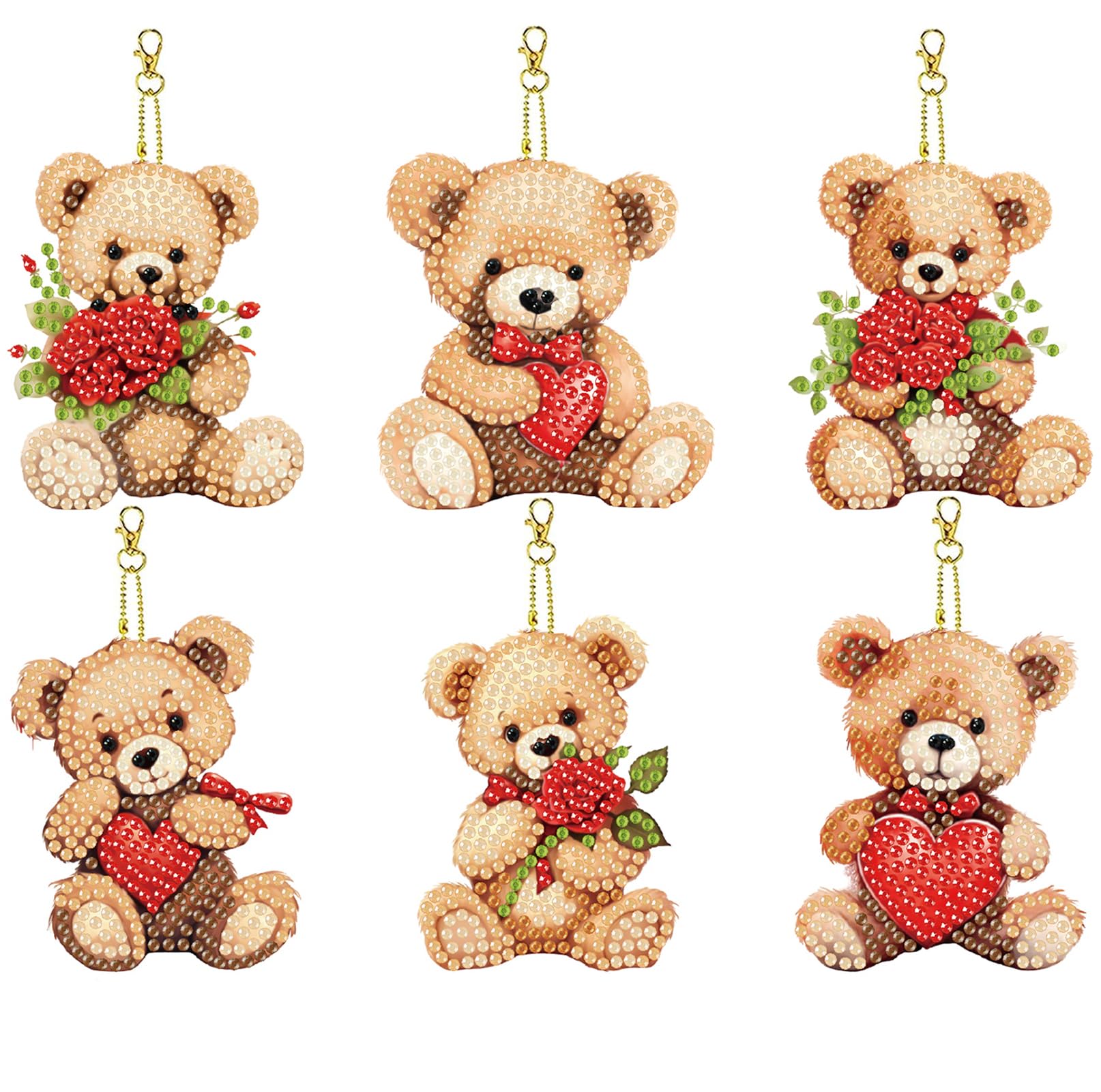 Amyaker Diamond Art Keychain Kit 6pcs Teddy Bear 5D DIY Craft Set