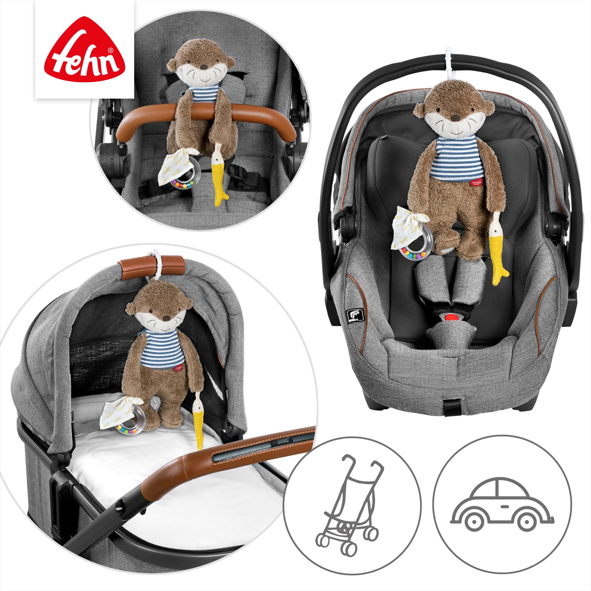 Fehn Activity-Otter – Motorikspielzeug zum Aufhängen mit spannenden Anhängern zum Greifen und Geräusche erzeugen für Babys und Kleinkinder ab 0+ Monaten