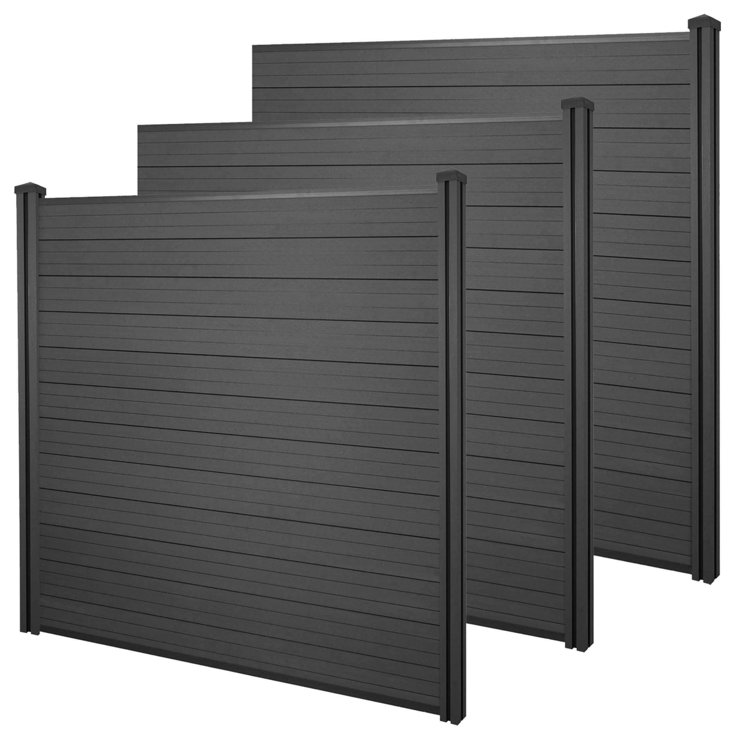 Mendler WPC-Sichtschutz Sarthe WPC-Pfosten 3er Set 5,7m - anthrazit | Windschutz Zaun