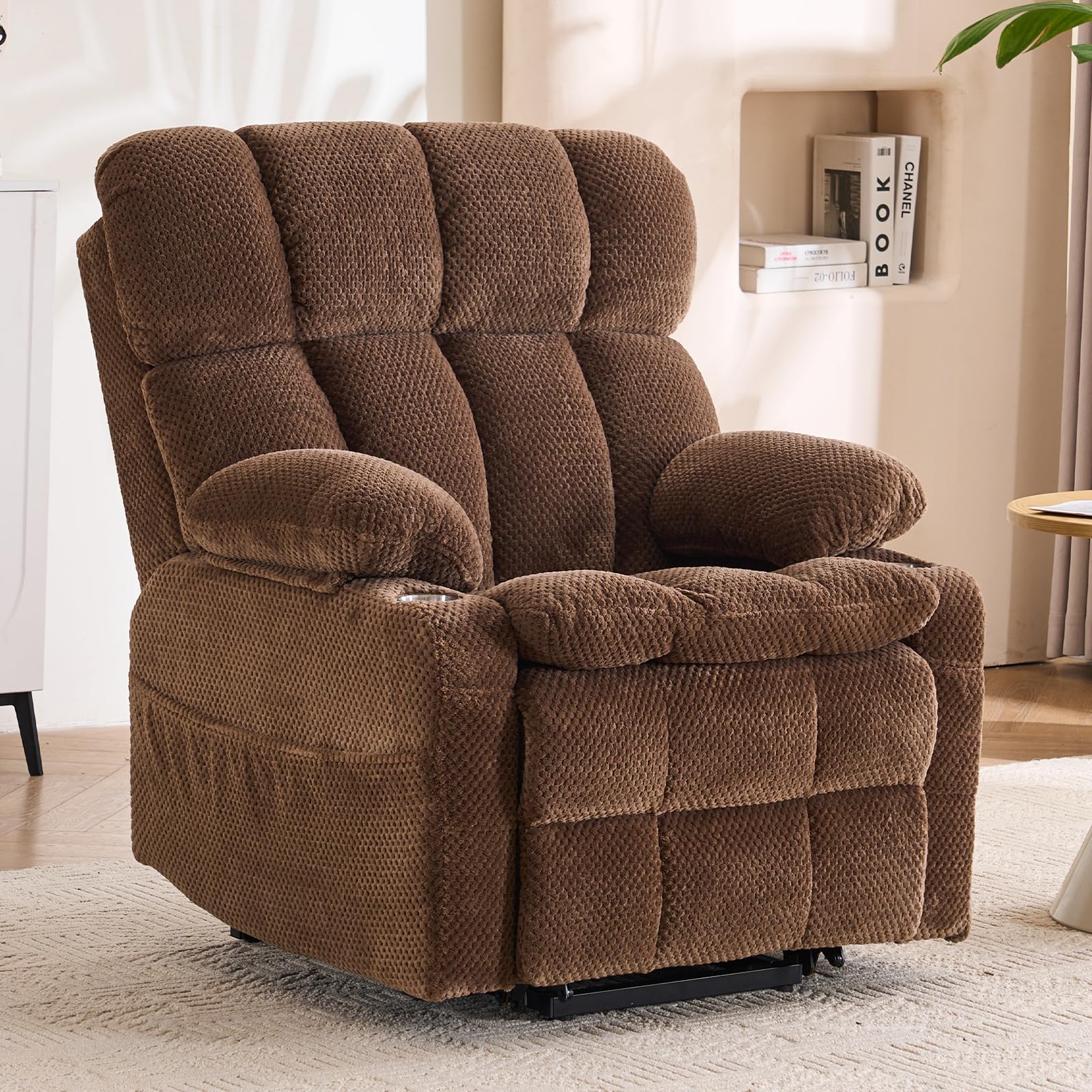 Sillón eléctrico para TV con ayuda para levantarse, masaje y calefacción, color marrón