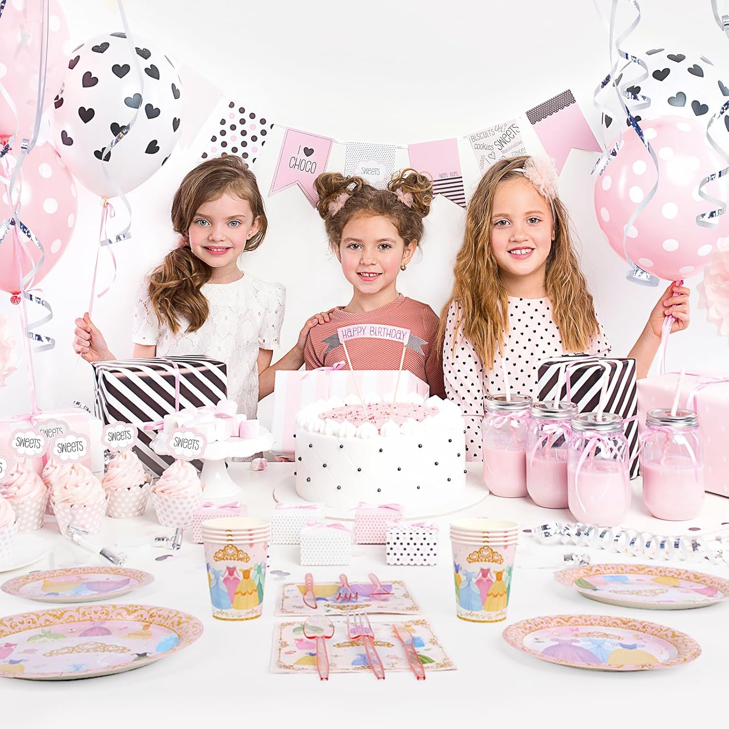 350PCS Princess Paper Plates Napkins, Princess Themed Birthday Party Decorations Pink Party Supplies Disposable Dinnerware Set Plate, Utensils, Cup, Napkin, Tableware Set, Serve 50 Guests