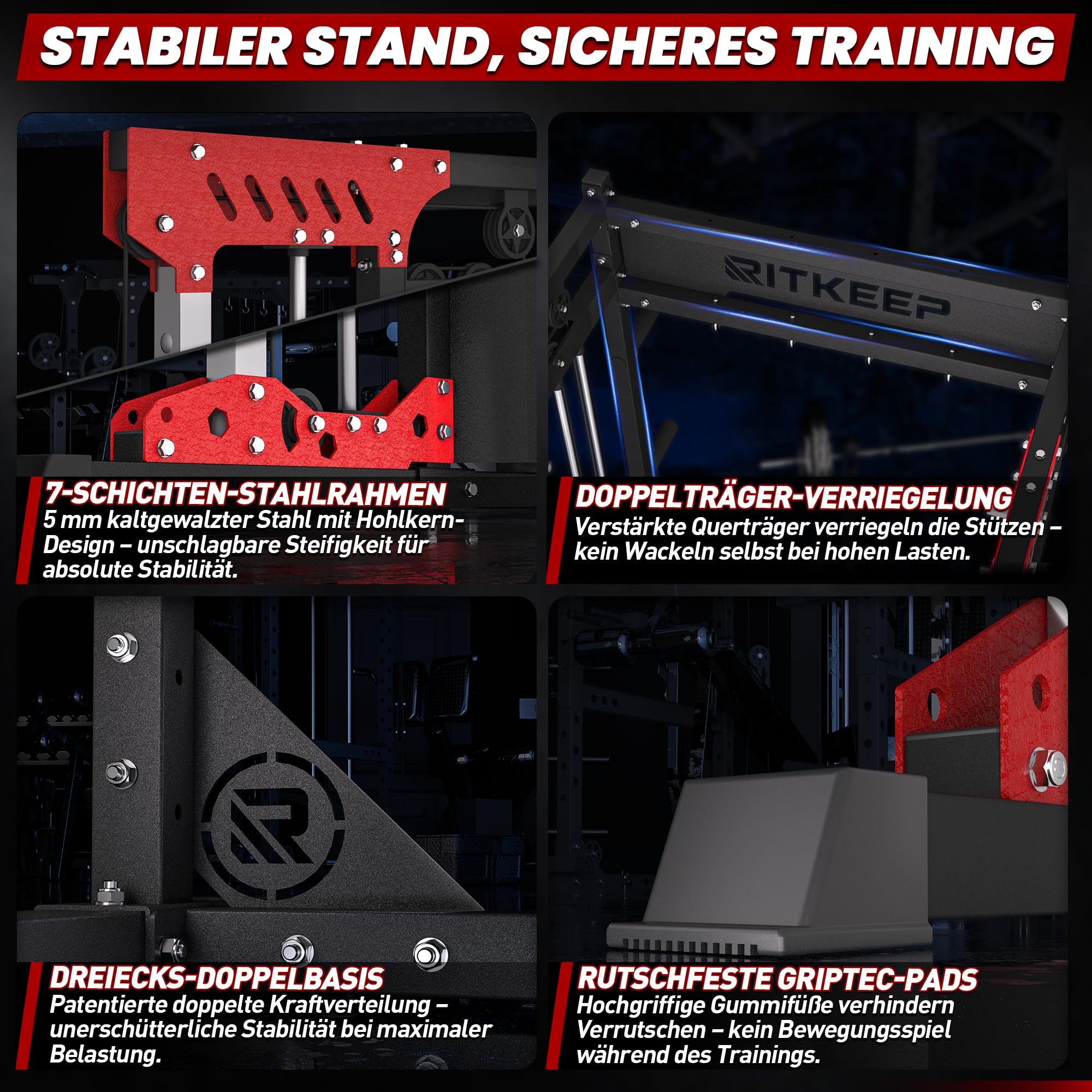 Heimtrainer Smith-Maschine mit 150 kg Gewichtsblöcken, 6-in-1 Power Rack mit Kabelzug, Klimmzug- & Dip-Station, Fitnessgerät für das Home-Gym – RitKeep PMAX-5600