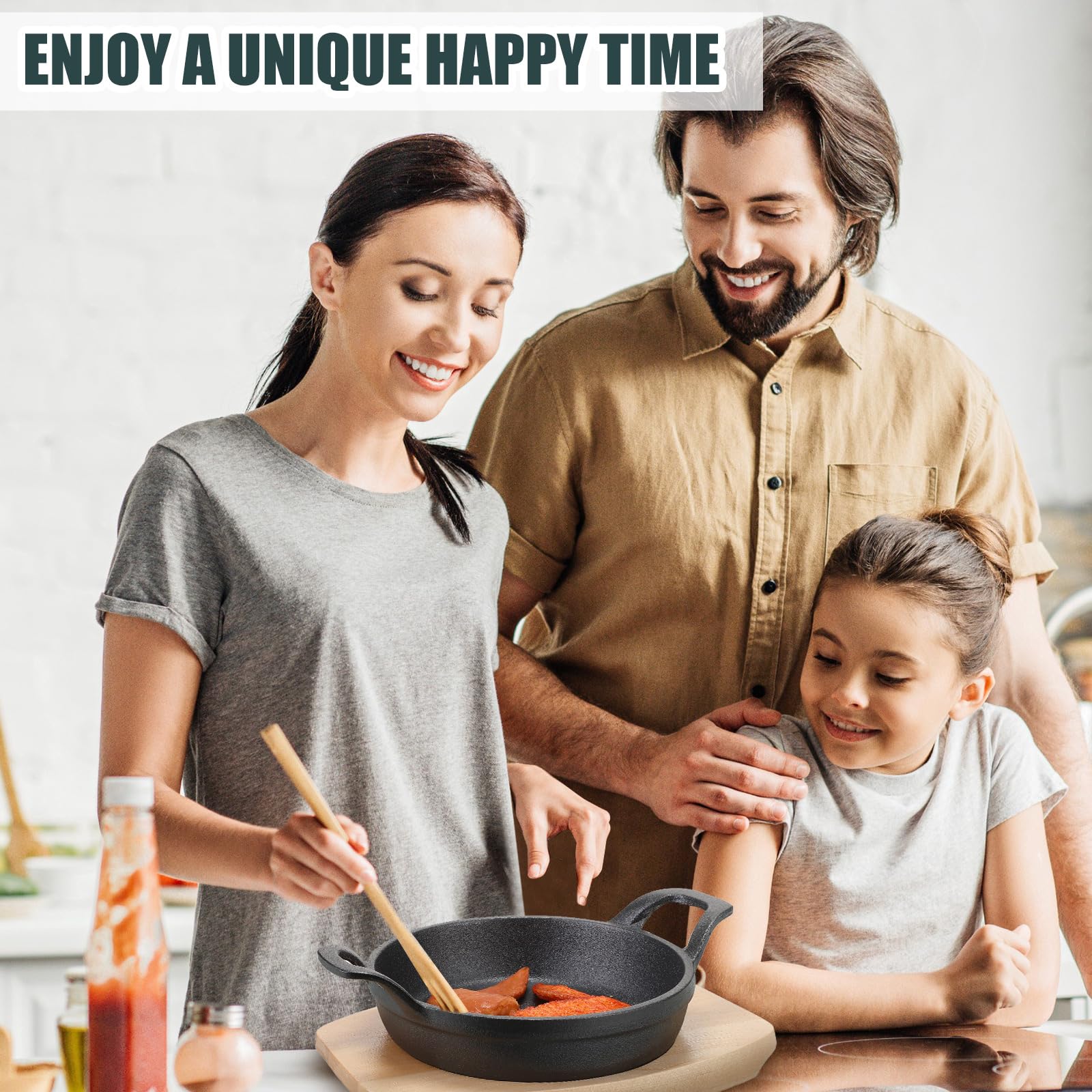 Mifoci Lot De 4 Mini Poêles à Fajita En Fonte Avec Base En Bois - Noir