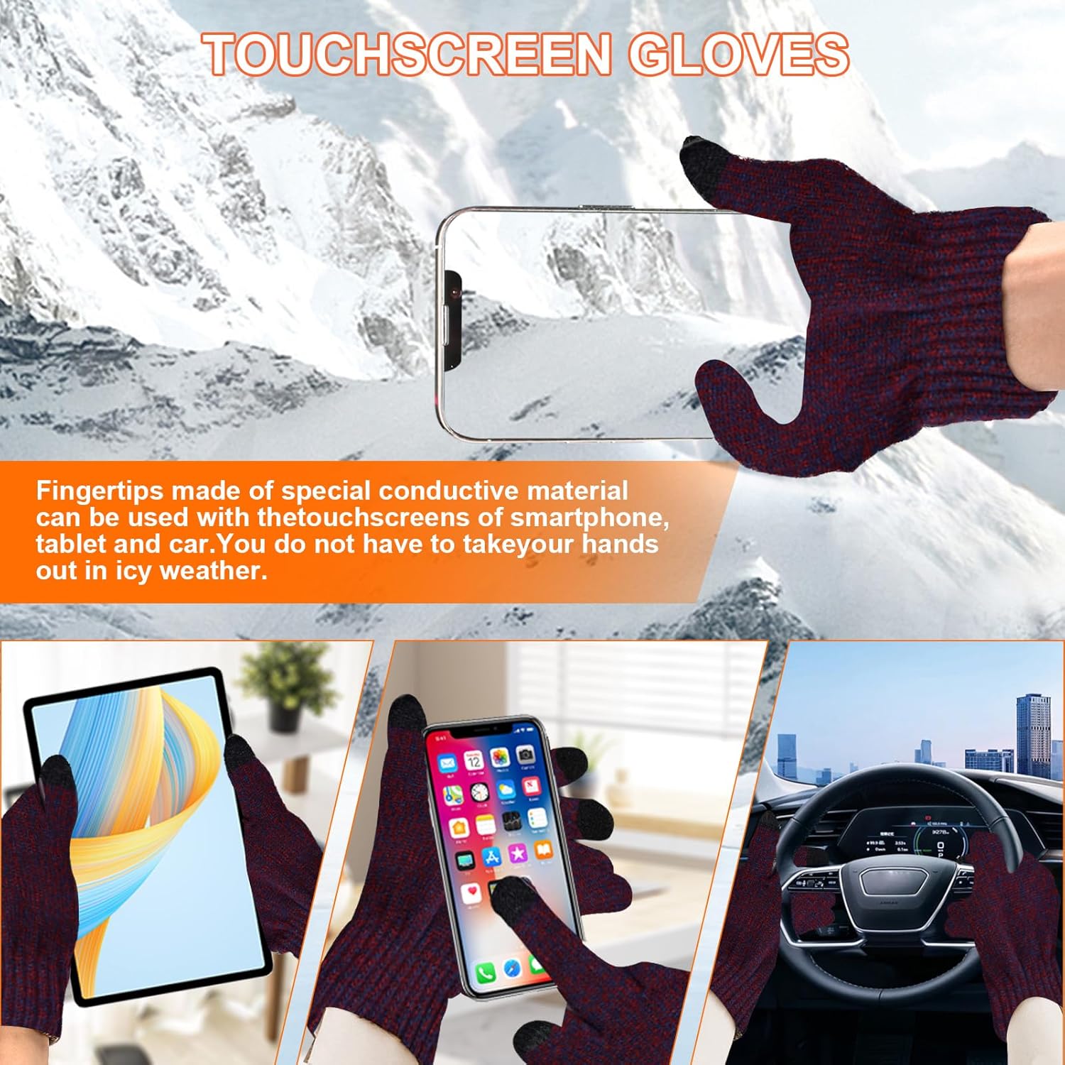 3PCS Winter Beanie Hat Scarf Touchscreen Gloves Set for Men and Women, Knitted Fleece Lined Hats Thermal Gloves Long Scarf - Image 4