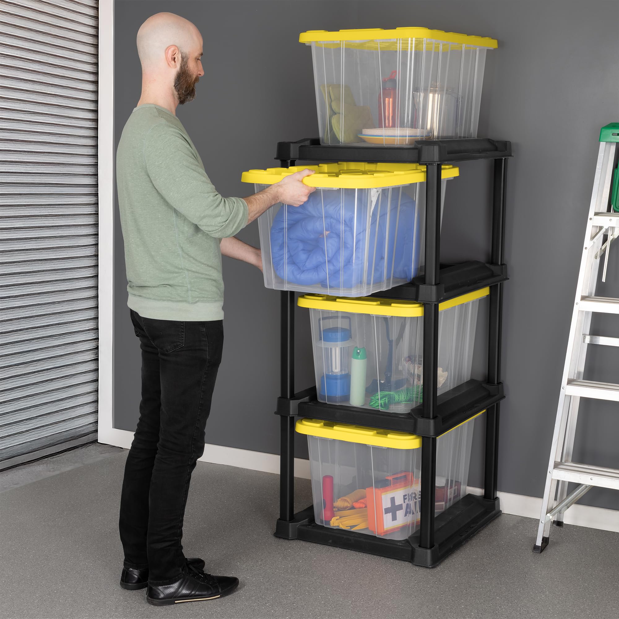 Amazon.com - Sterilite 4-Tier Tote Rack & 4-Pack 27 Gallon Storage