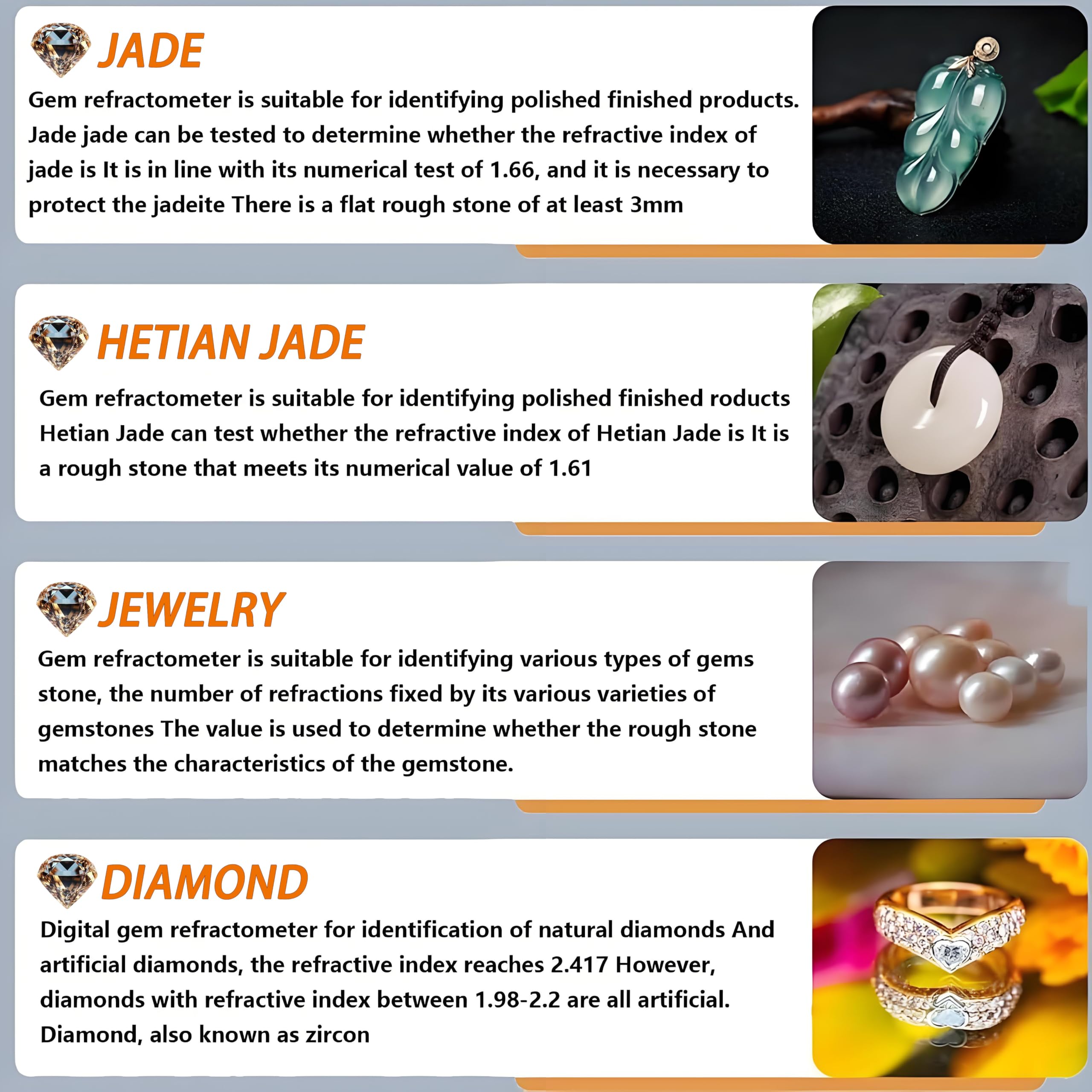 Refractómetro de Gemas Digital con Pantalla LCD y Batería de 700mAh, Índice de Refracción 1.300-3.000, Resolución de Medición 0.001, Adecuado para Tiendas de Joyas y Jade