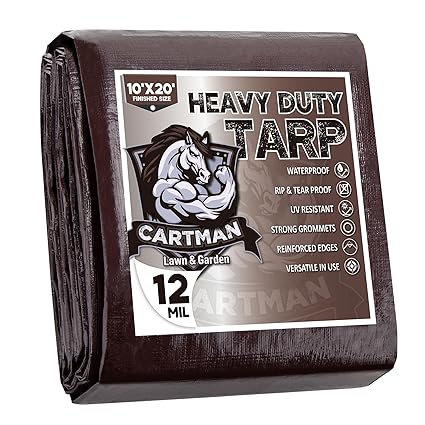 Finished Size 10' x 20' Extra Thick 12 Mil Heavy Duty Poly Tarp, Multipurpose Protective Cover, UV Resistant, Waterproof Poly Tarpaulin with Reinforced Edges