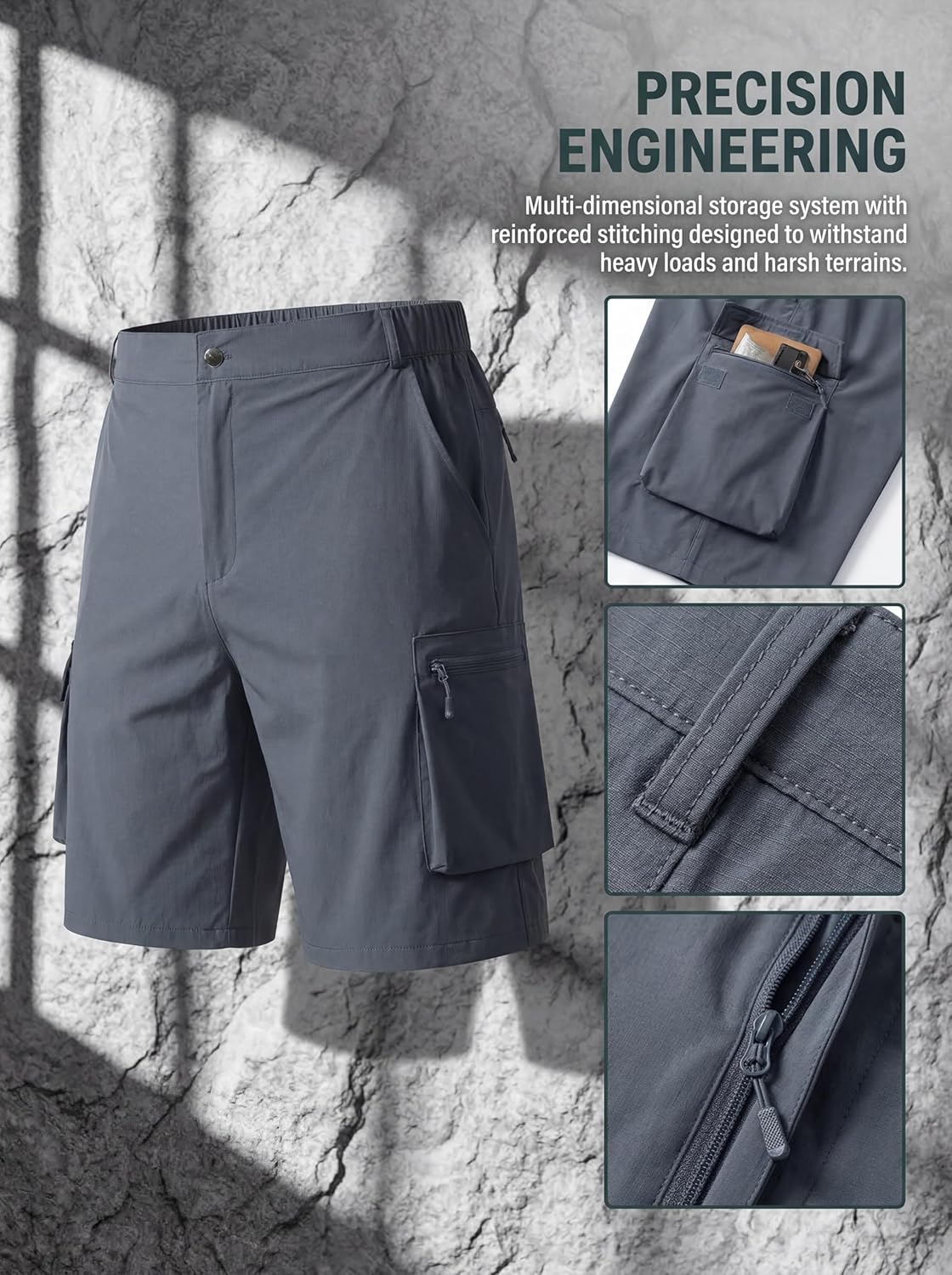 Men's Hiking Cargo Shorts Quick Dry Lightweight Shorts for Men with Zipper Pockets Water Resistant Casual Outdoor
