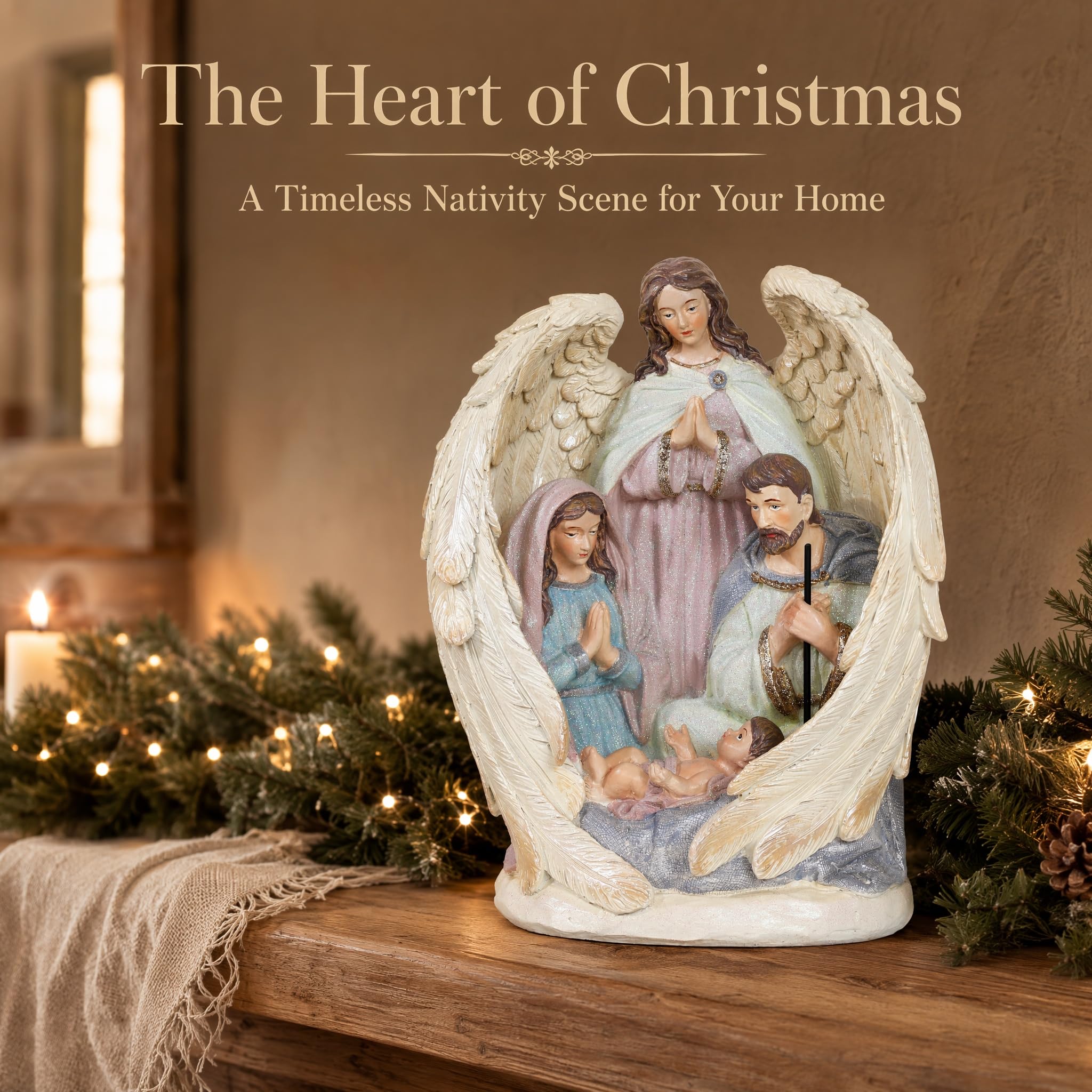 Oinas Statuetta della Sacra Famiglia 25,4 cm, decorazione natalizia – La nascita di Gesù Cristianesimo Resina Home Religious Decor