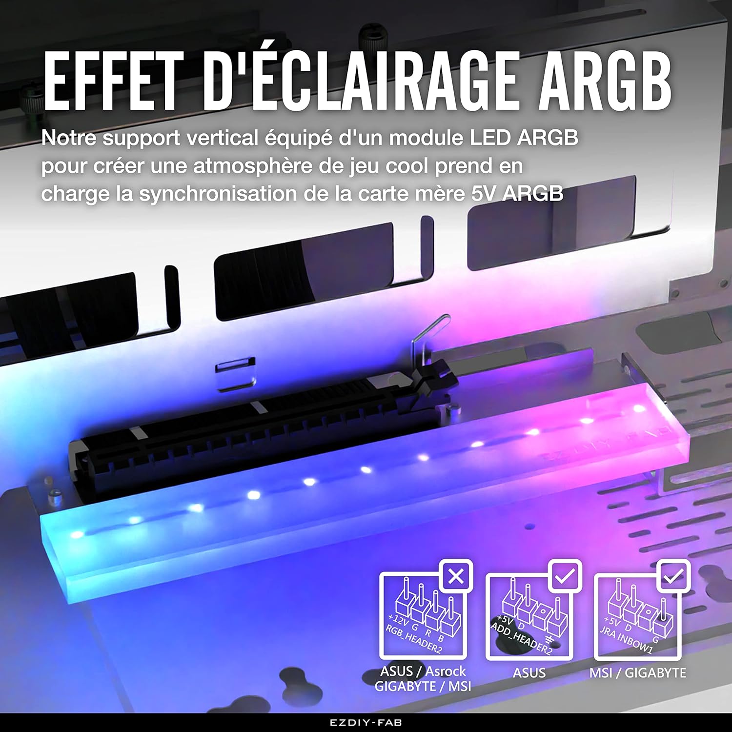 EZDIY-FAB Supporto per montaggio GPU PCIe 4.0 con LED ARGB 5V 3 pin, kit di supporto per scheda video VGA con cavo Riser PCIe 4.0 X16 Gen4 17 cm/6,69 Pollici ad angolo retto a 90 gradi - Bianco EZDIY-FAB Supporto per montaggio GPU PCIe 4.0 con LED ARGB 5V 3 pin, kit di supporto per scheda video VGA con cavo Riser PCIe 4.0 X16 Gen4 17 cm/6,69 Pollici ad angolo retto a 90 gradi - Bianco