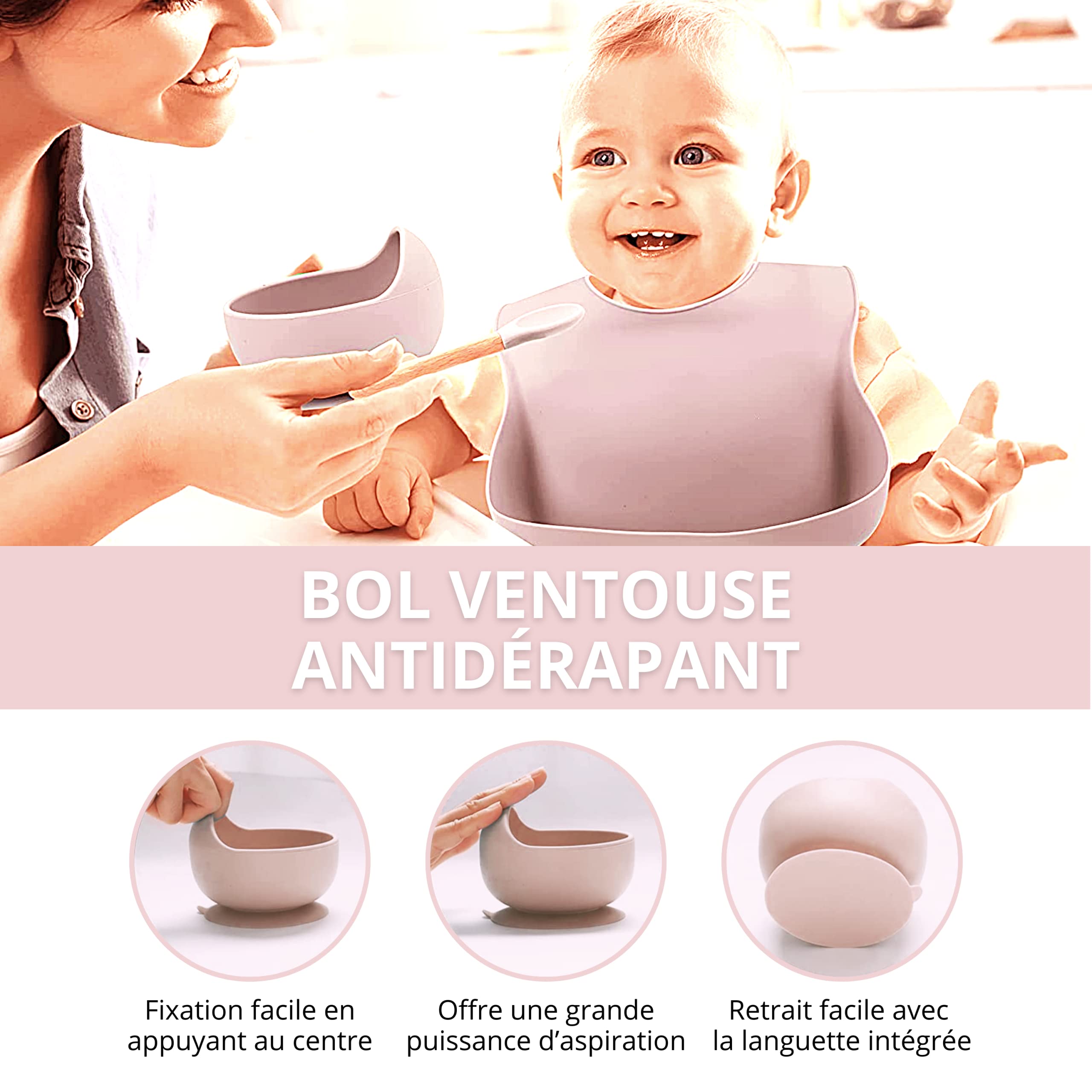 TudoBem Set Pappa Svezzamento 8 Pezzi – 1 piatto svezzamento con Ventosa, 1 Bavaglini Neonato, 1 Ciotola Antiscivolo, 2 Posate Bambini, 1 Cucchiaino Svezzamento, 1 Bicchiere Neonato 6 Mesi Prima Pappa