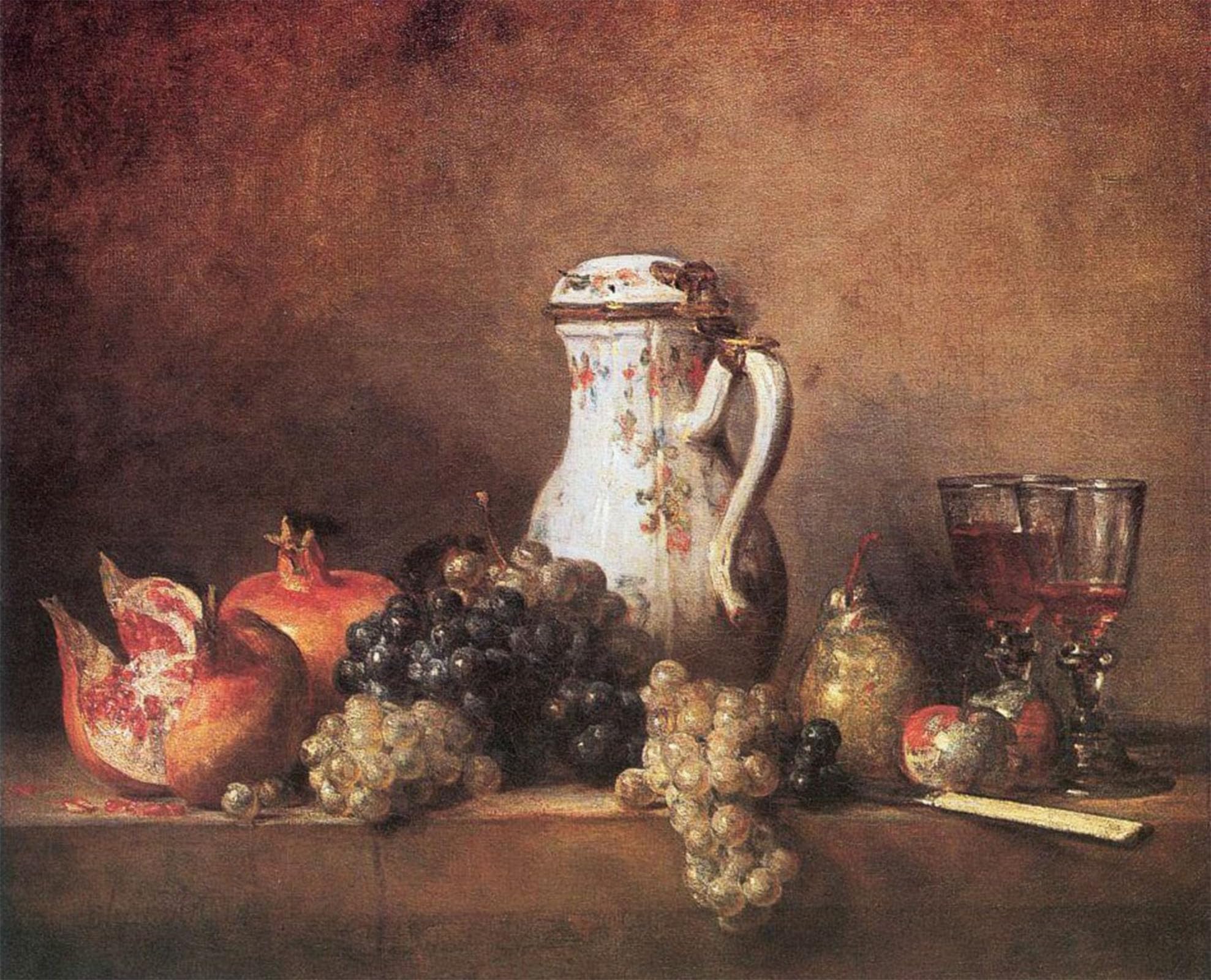 POSTERIIk Vintage Print Pop Art Landscape Artwork Still Life with Grapes and Pomegranates by Jean-baptiste-simeon Chardin Art Prints for Office Home Decor 60x90cm