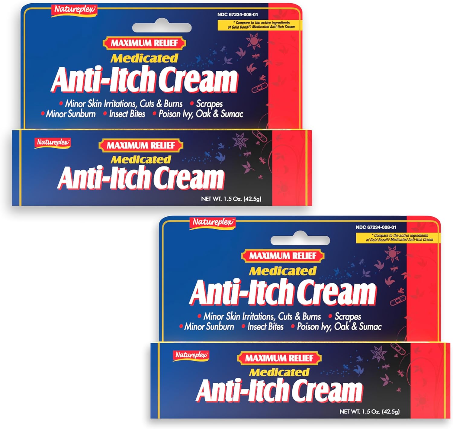 Natureplex Maximum Relief Anti-Itch Cream 1.5oz 2-Pack: Fast Cooling Relief for Bites, Rashes, Sunburn, Poison Ivy - Menthol & Pramoxine, Steroid-Free, USA Made
