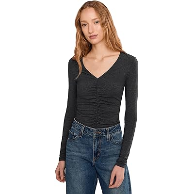 Madewell Slinky V-neck Top heather charcoal