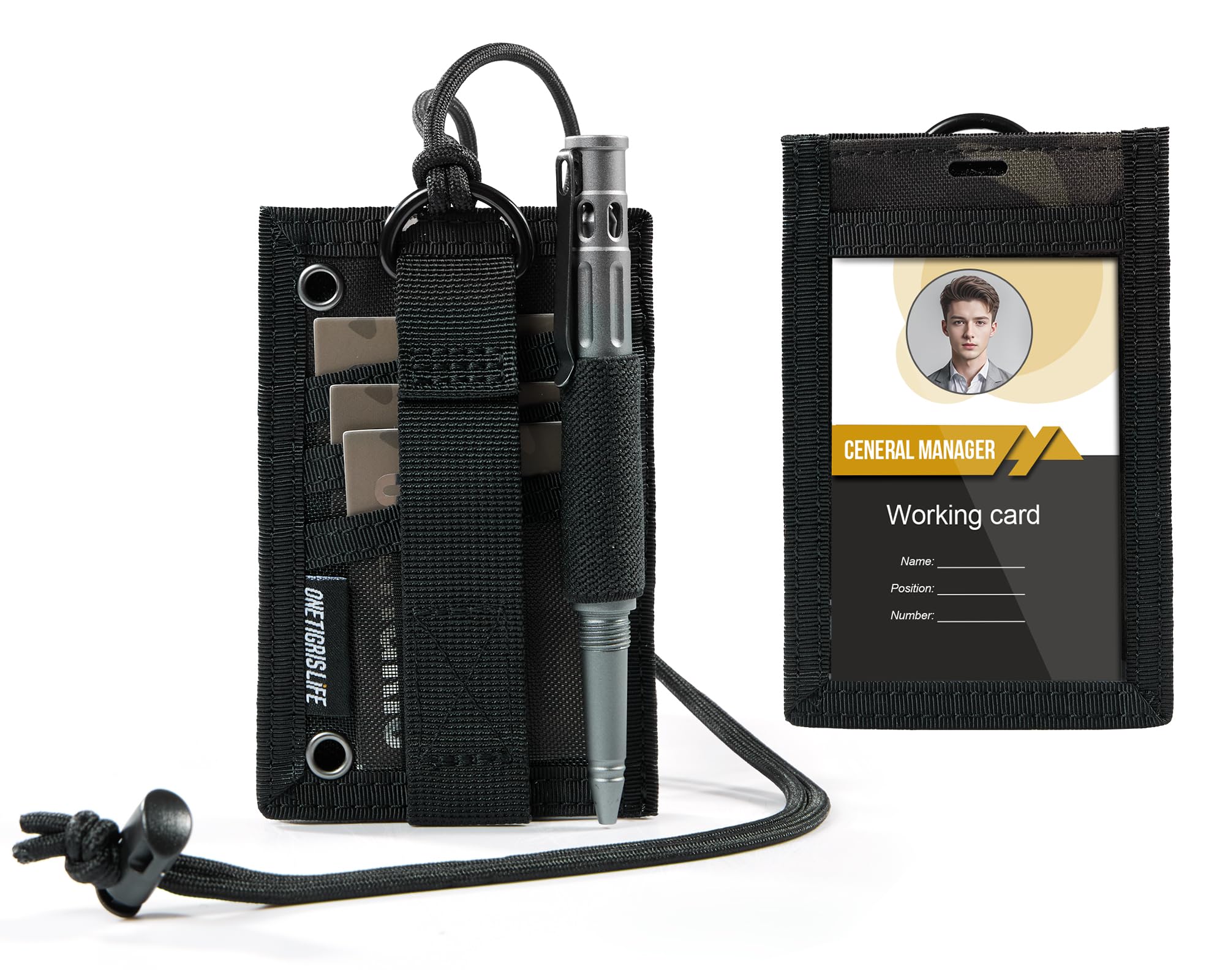 OneTigris ID Card Holder 2‑in‑1 Tactical, MOLLE Compatible 500D Nylon Security Badge Holder with Clear Window