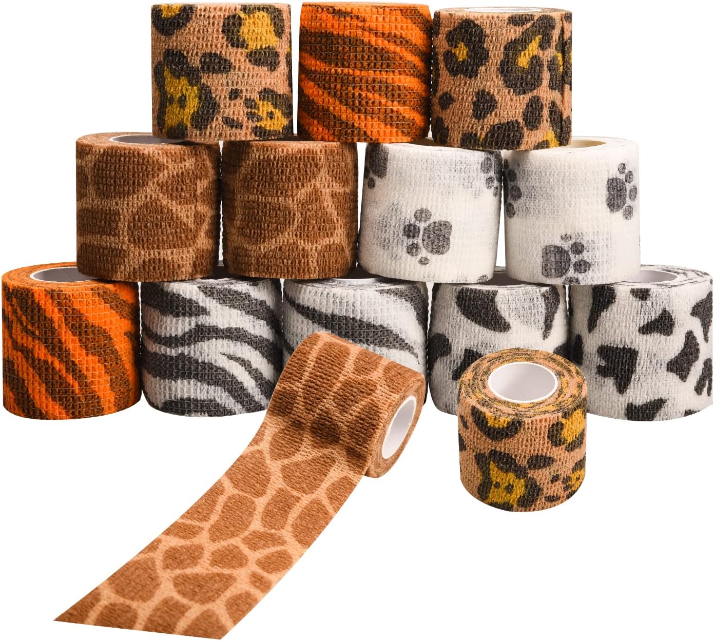 Fvomye 12 Rolls Animal Self Adhesive Bandage Wraps Leopard