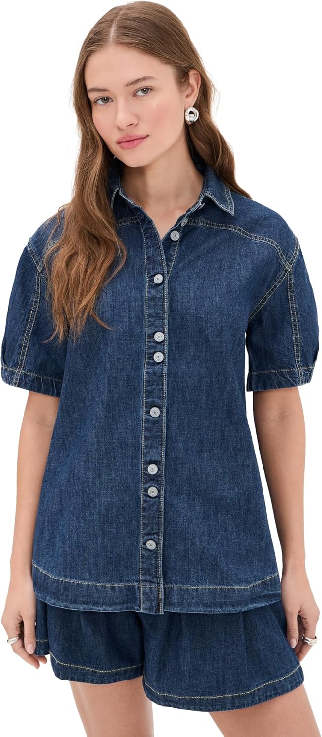 Free People Women's Griselda Denim Button Down and Shorts Set