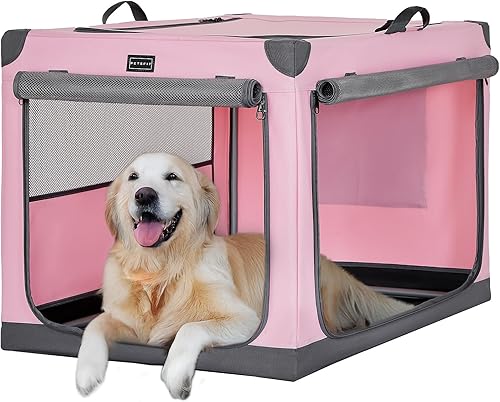 Vista 34 de PETSFIT Jaula plegable para perros, con cubierta de tela ajustable patentada, puertas de malla a prueba de mordeduras y con bloqueo, base Gris