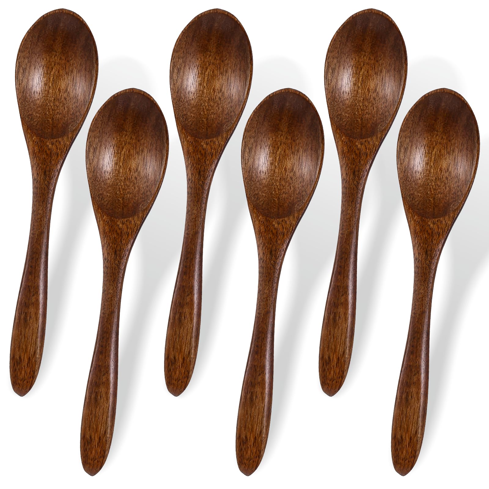 6 PCS Wooden Spoons for Honey, 6 Inch Small Wooden Teaspoon Little Wooden Serving Table Spoons Set Wooden Teaspoons for Stirring Coffee, Hard Wood Table Spoons for Cooking Soup Desserts Cereal