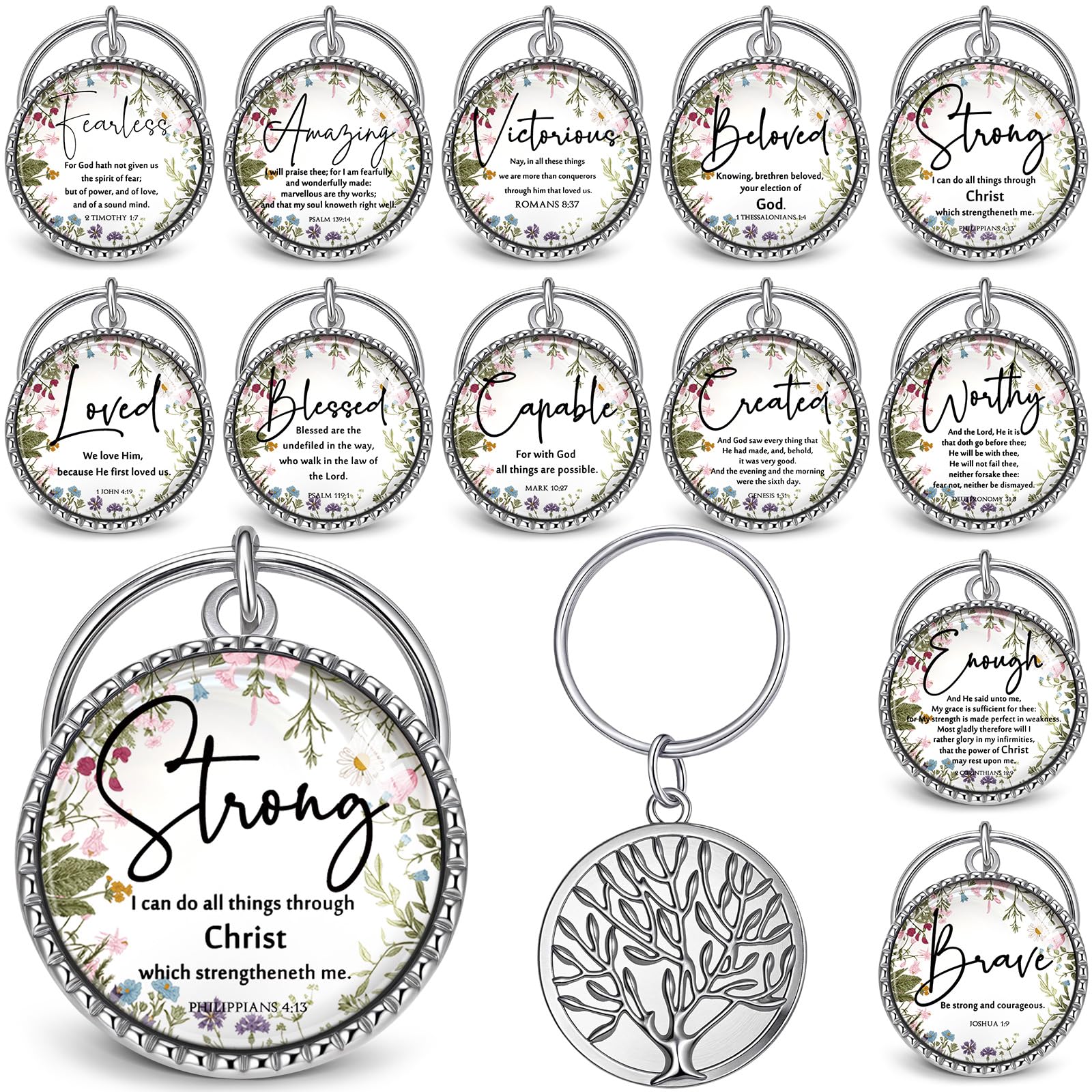 Equsion 36 Pcs Christian Keychain Bulk Mini Bible Keychains, Wildflower